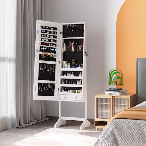 Thumbnail 1 de Dripex Schmuckschrank mit Spiegel stehend, 2-in-1 Weiß – freistehender Spiegelschrank mit Aufbewahrung