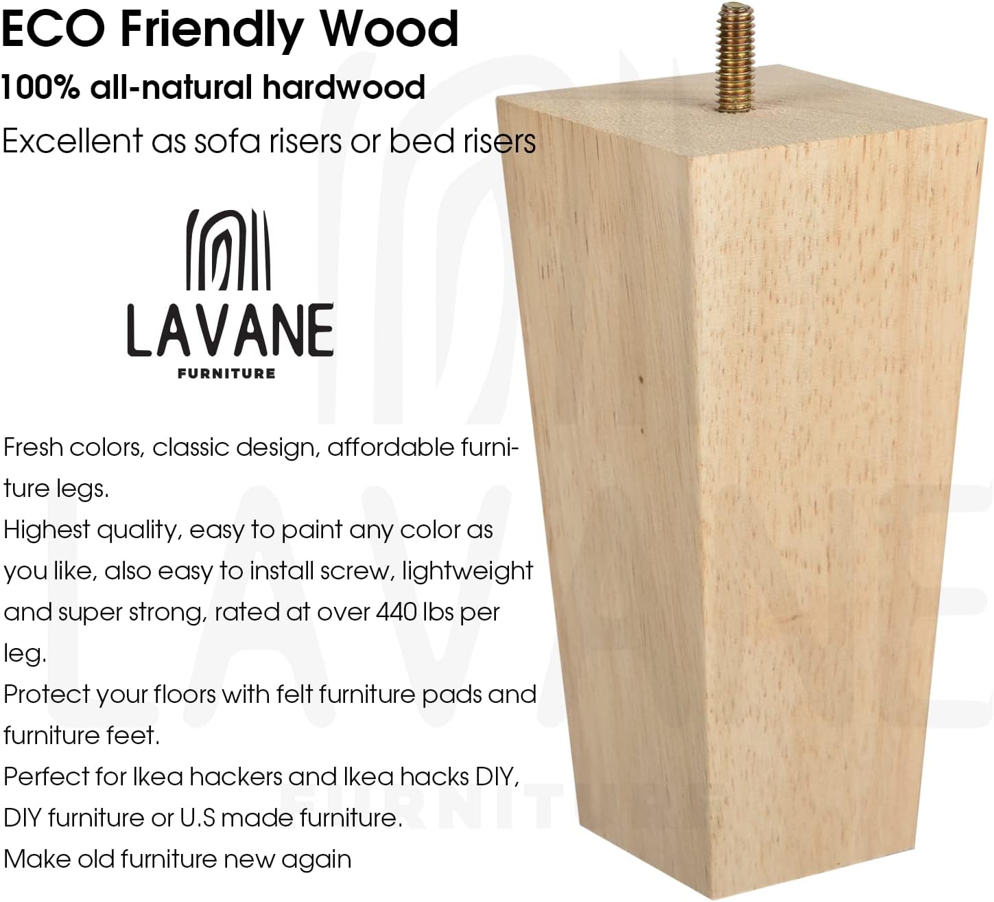 Detalle de La Vane solid wood furniture legs, 6-inch