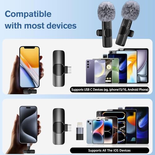 Detalle de voijump 2026 Wireless Lavalier Microphone (2-Pack) for iPhone, Android & More