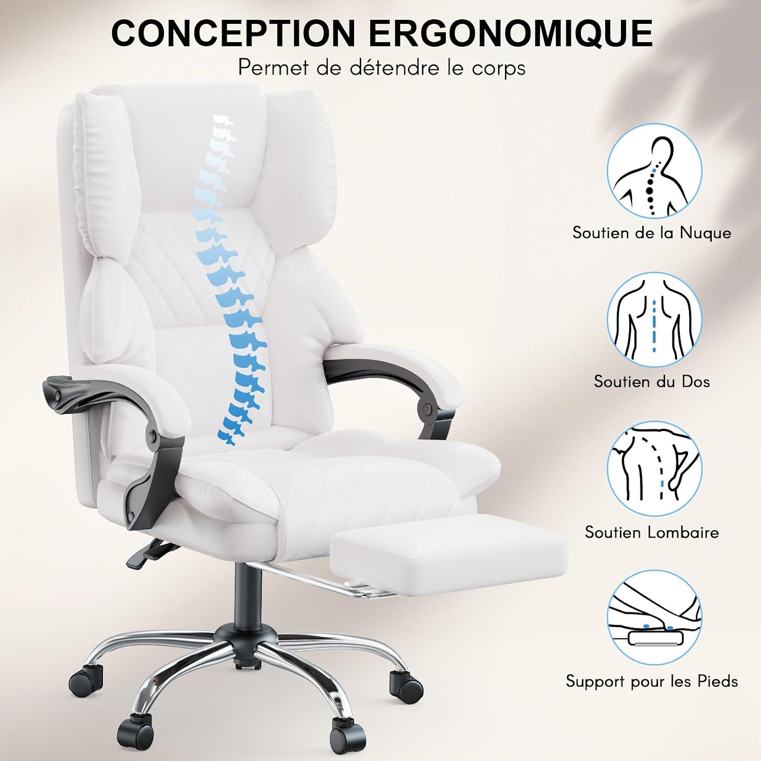 Detalle 2 de naspaluro Chaise De Bureau Ergonomique 150 kg 💺