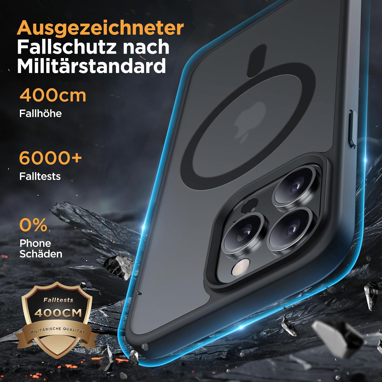 Detalle de Miracase Hülle für iPhone 14 Pro (6,1 Zoll) mit MagSafe, 2 Panzer Glas – Militärschutz & Magnetkraft, matt-schwarz
