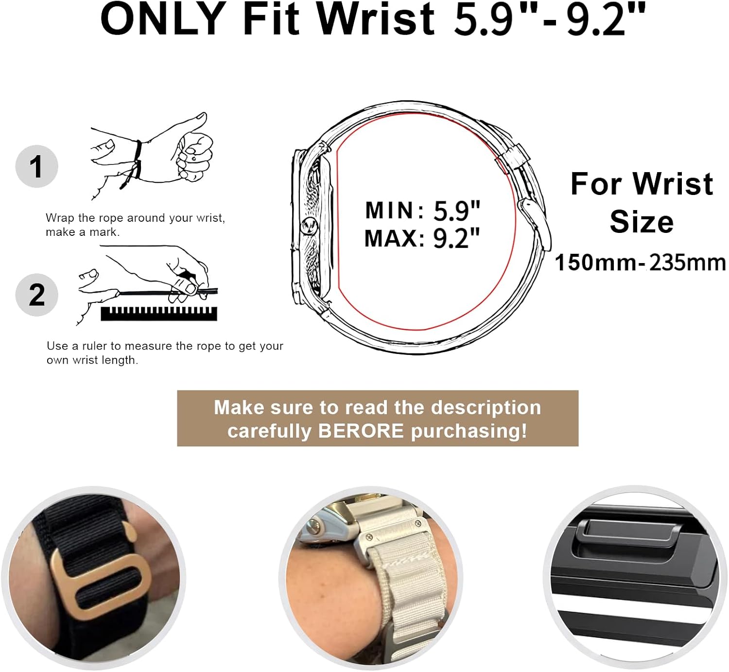 Detalle de EKINGEEK 22mm Quick Fit Strap (nylon) for Garmin Fenix/Epix/Forerunner and more (47mm)