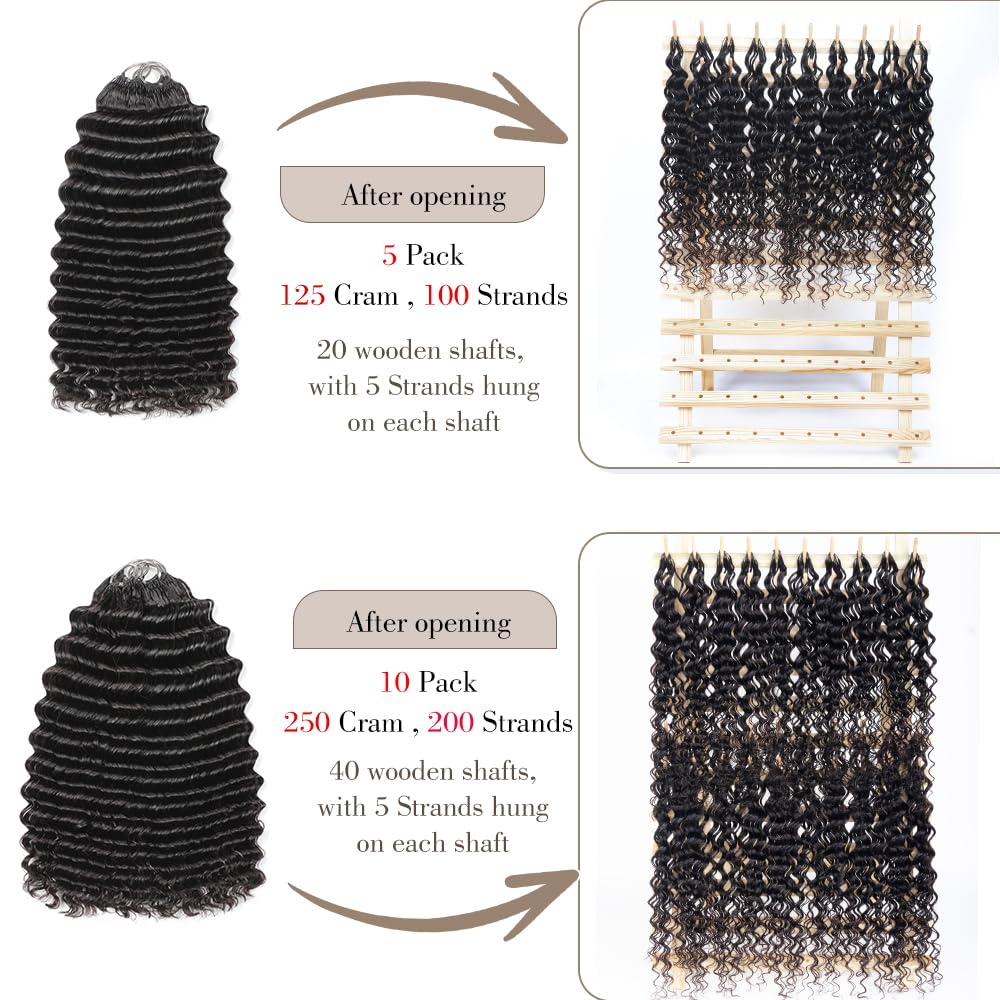 Detalle de Deep Wave 20 Inch Human Crochet Hair – 125g, 100 Strands, Dark Brown