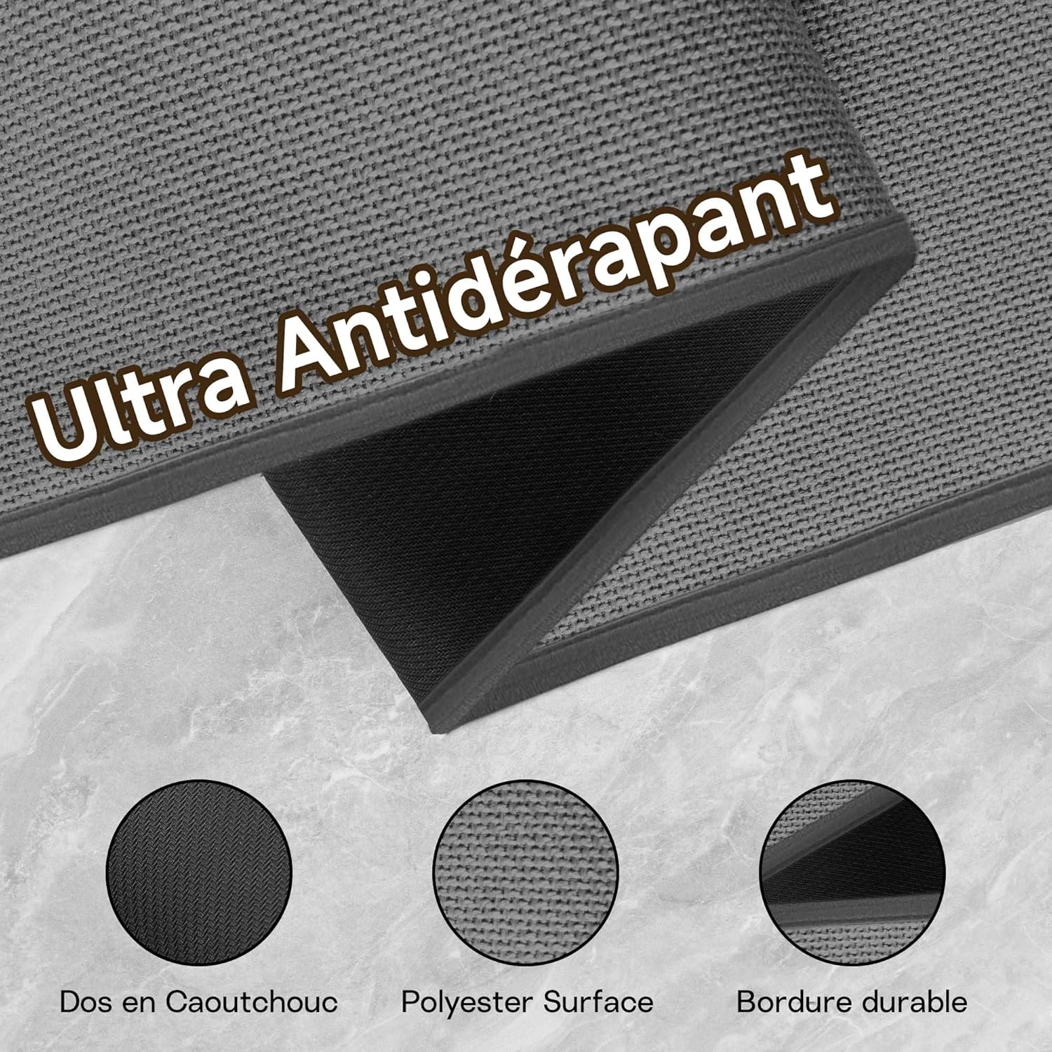 Thumbnail 2 de Tapis de cuisine Mizuosre devant évier long antidérapant et lavable, gris 43,5x180 cm