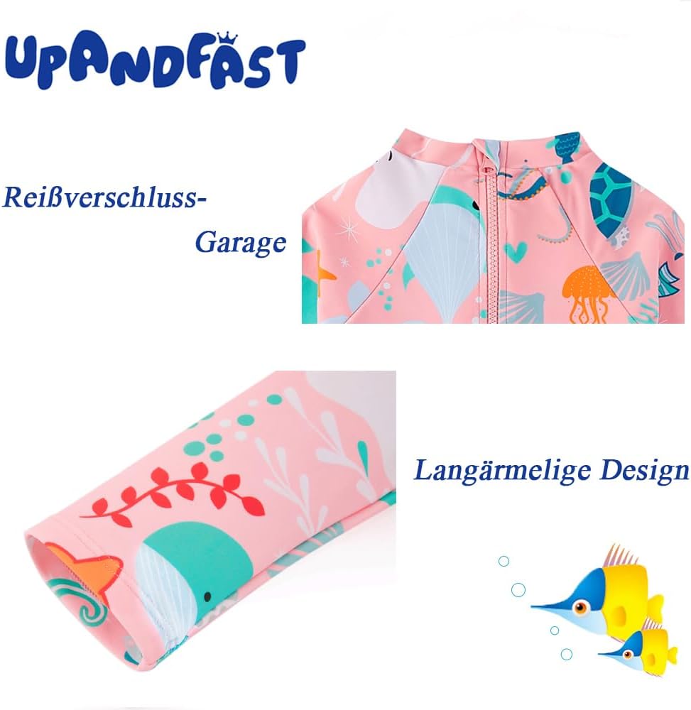 Detalle de upandfast Baby Badeanzug mit Knöpfen UV Schutz für Mädchen – bequem, praktisch und sicher am Strand