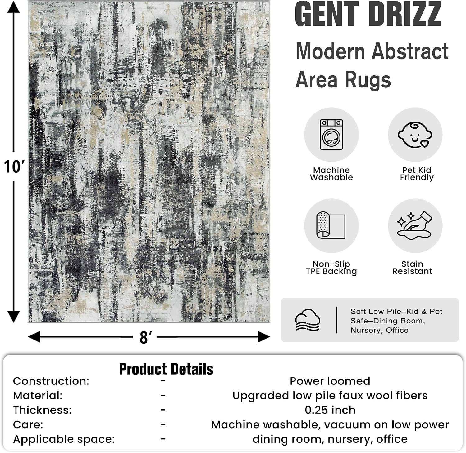 Thumbnail 1 de 8x10 Washable Area Rug Modern Abstract