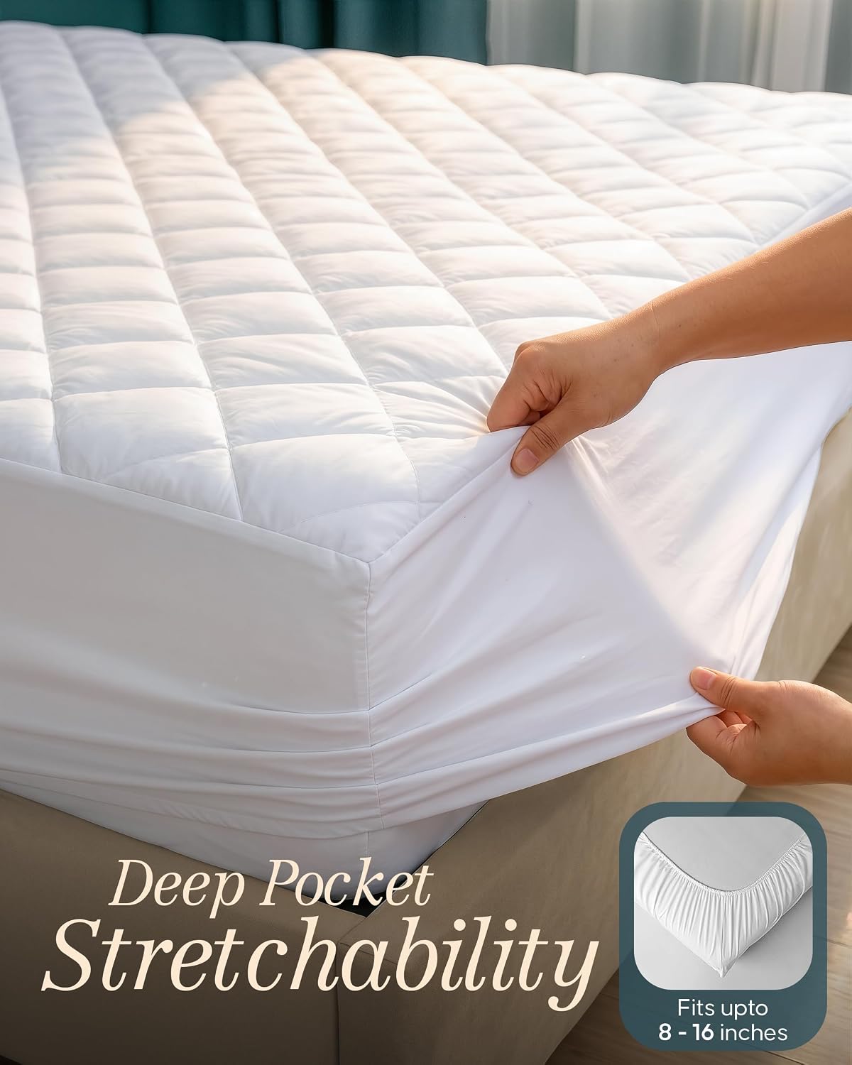 Detalle de Utopia Bedding Twin XL Quilted Mattress Pad, 100% Polyester, Fits Mattresses up to 16 Inches Deep