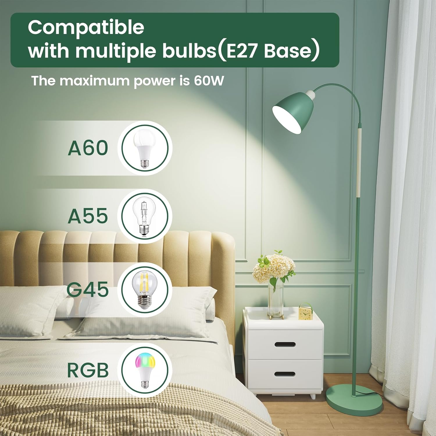 Thumbnail 5 de SIBRILLE Lampada da Terra E27 dimmerabile con telecomando, 3000K-6000K e collo flessibile (altezza 168 cm)