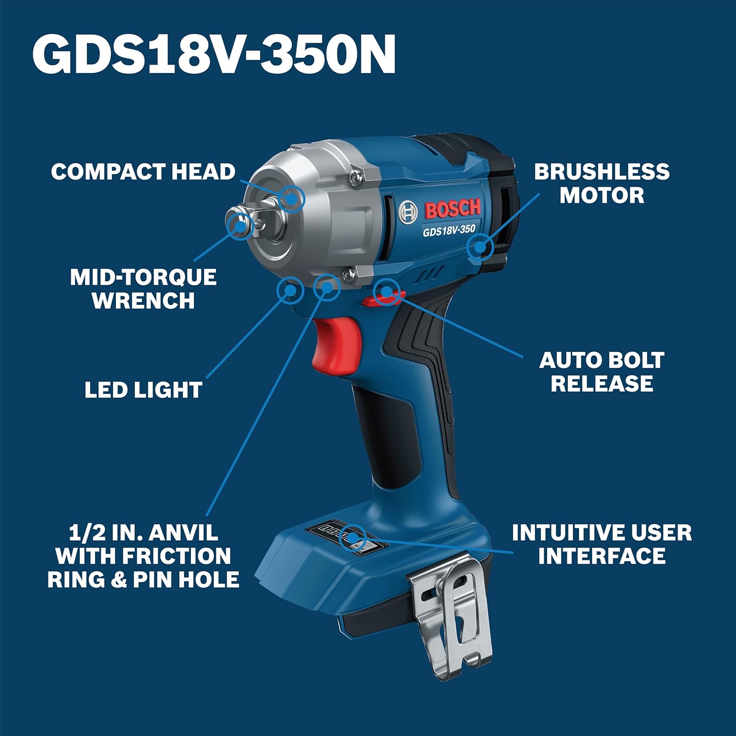 Detalle 2 de BOSCH GDS18V-350N 410 Ft.-Lbs Impact Wrench