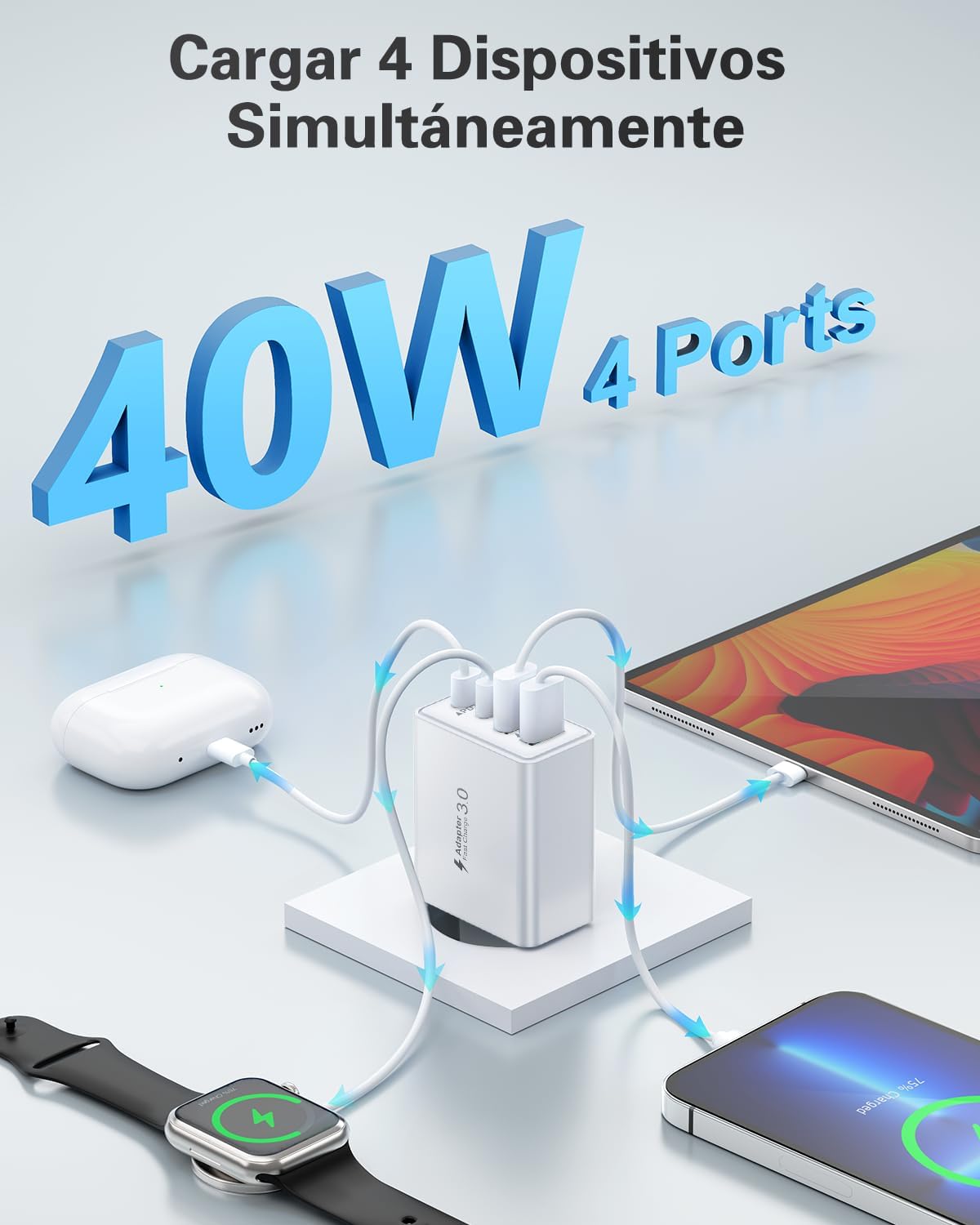 Detalle de Cargador USB C 40W para móviles y tablets