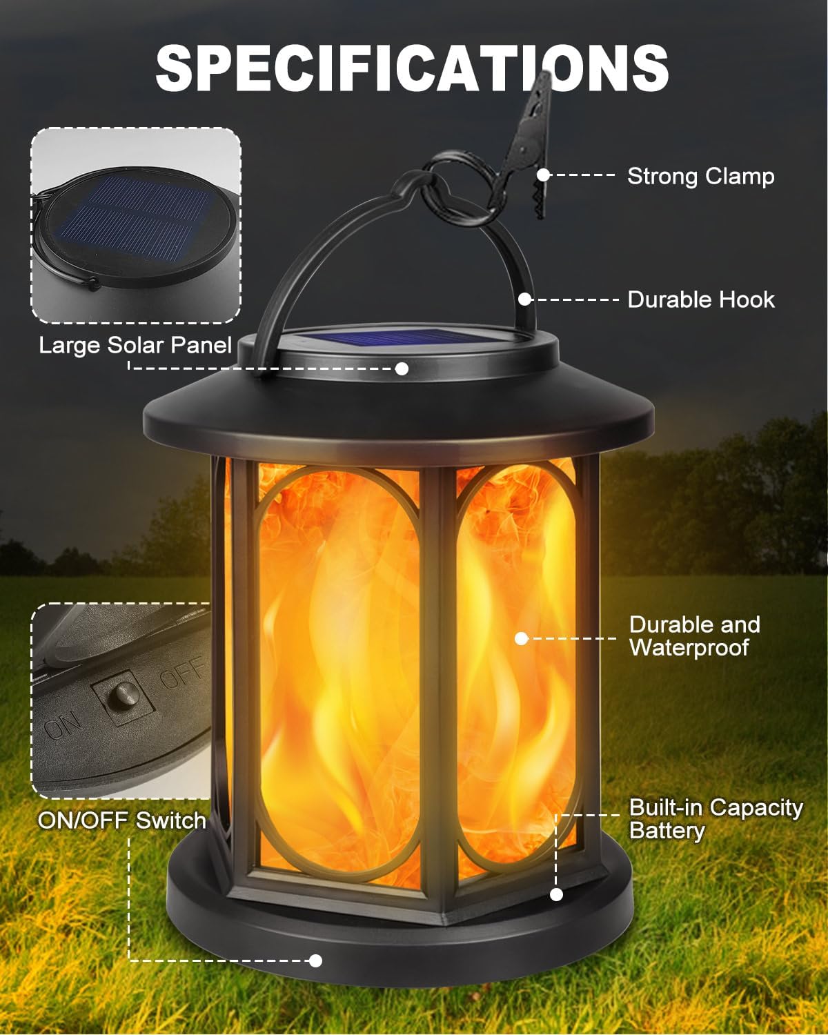 Thumbnail 5 de KALAHOL Solar Lanterns Outdoor Garden 2 Pack with Realistic Flickering Flame (IP65, Oval Style)