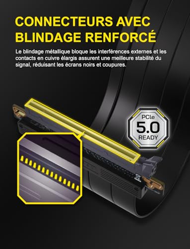 Detalle de EZDIY-FAB Câble rallonge PCIe 5.0 pour GPU, droit, 20 cm – Noir
