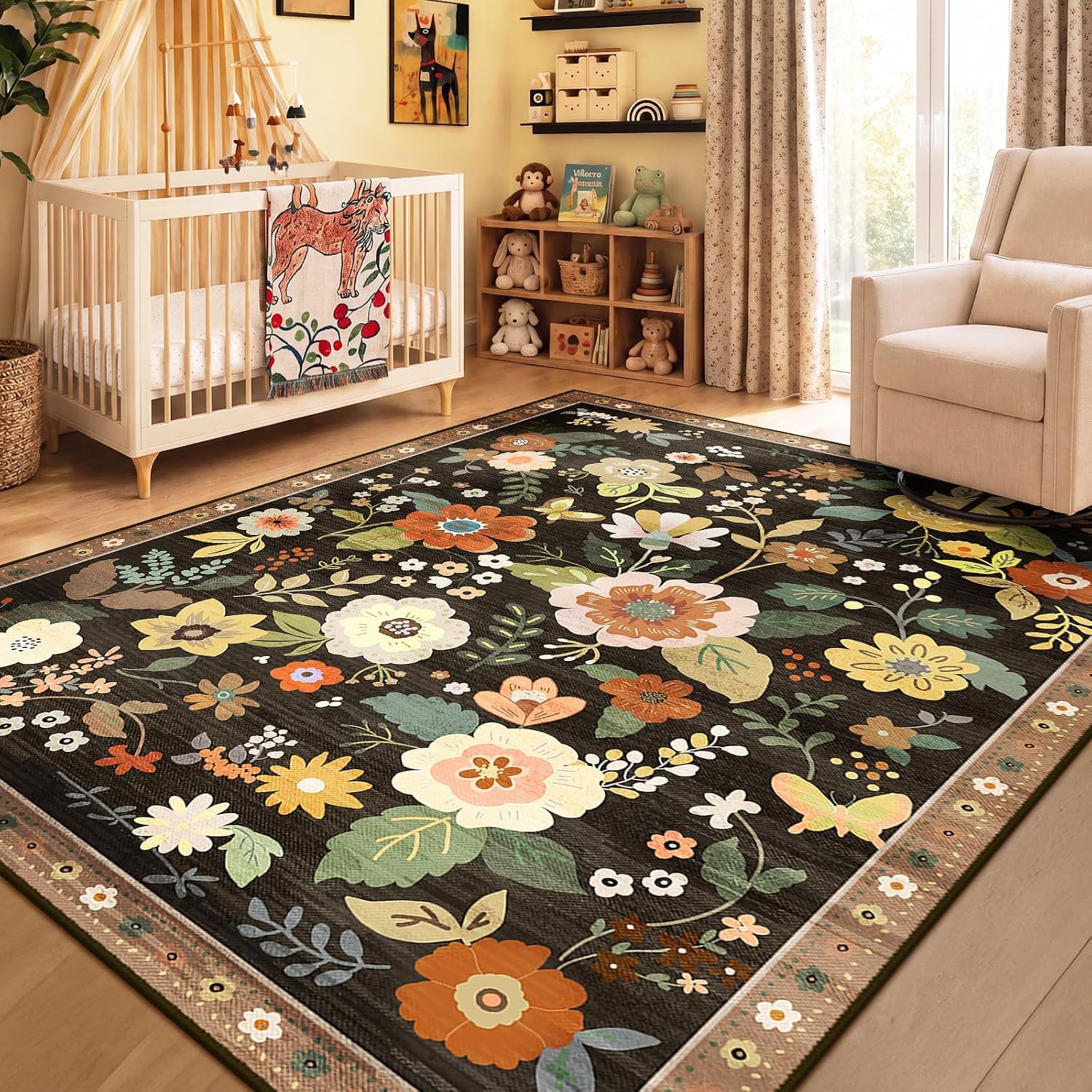 Detalle de RELEANY d-greenfield Floral Washable 5' x 7' Area Rug, Low-Pile