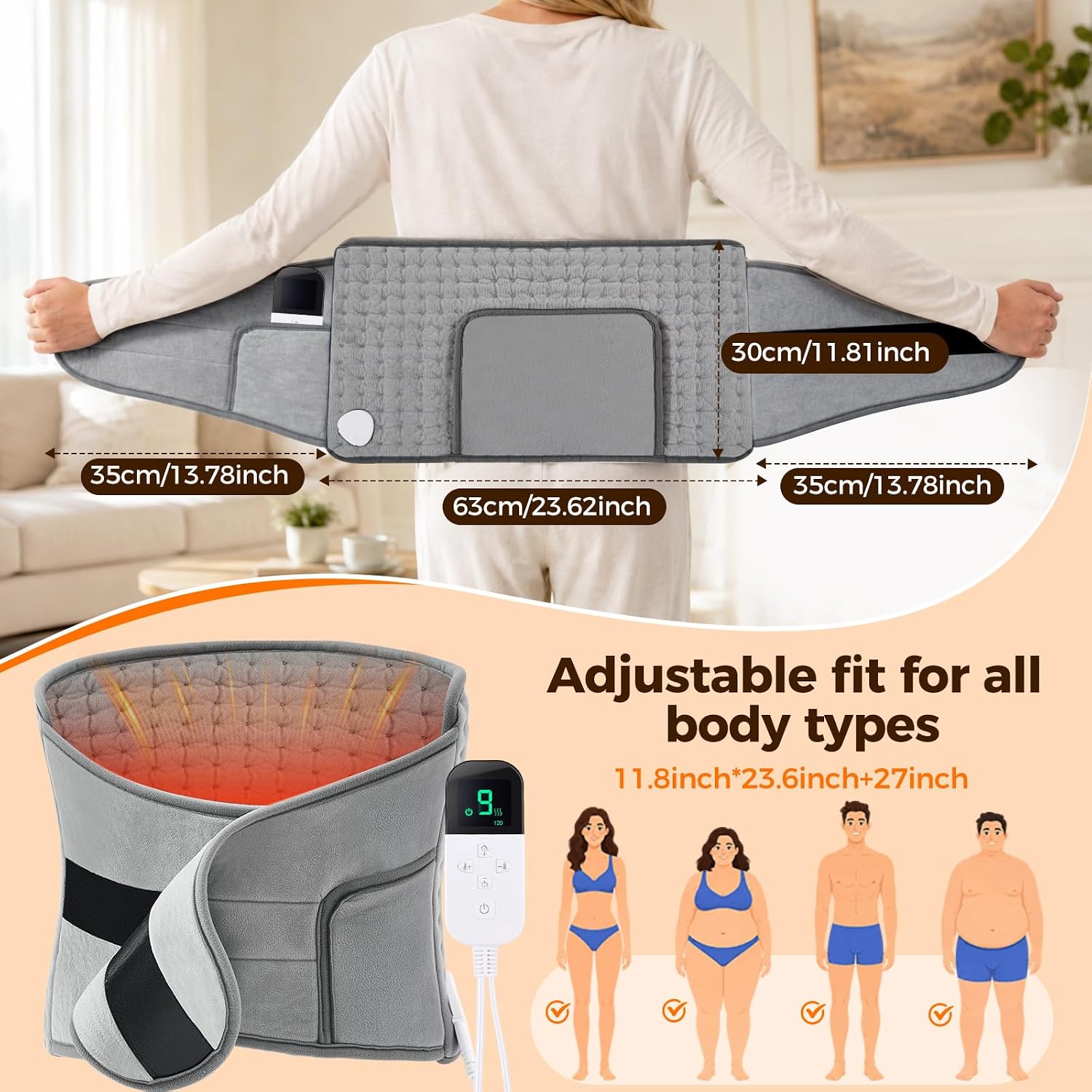Detalle 1 de Irrespek HB-150130 Wearable Heating Pad with 9 Heat Settings and Timer