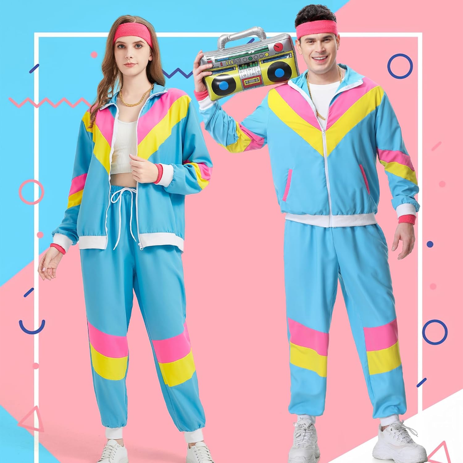 Thumbnail 2 de Coseaon 80er/90er Trainingsanzug-Set für Herren & Damen – Jacke, Hose und Retro-Accessoires
