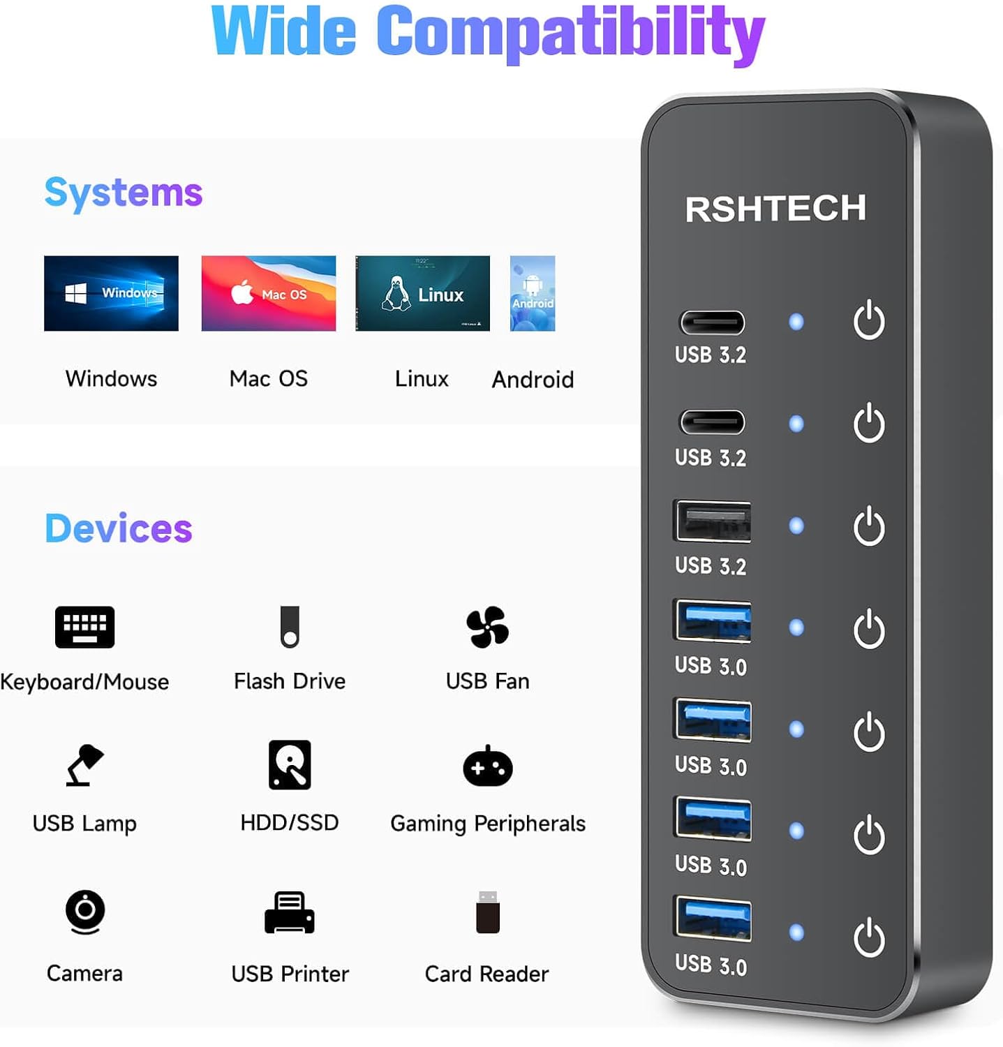 Thumbnail 5 de RSHTECH RSH-ST07C 7‑port USB hub with 10Gbps ports
