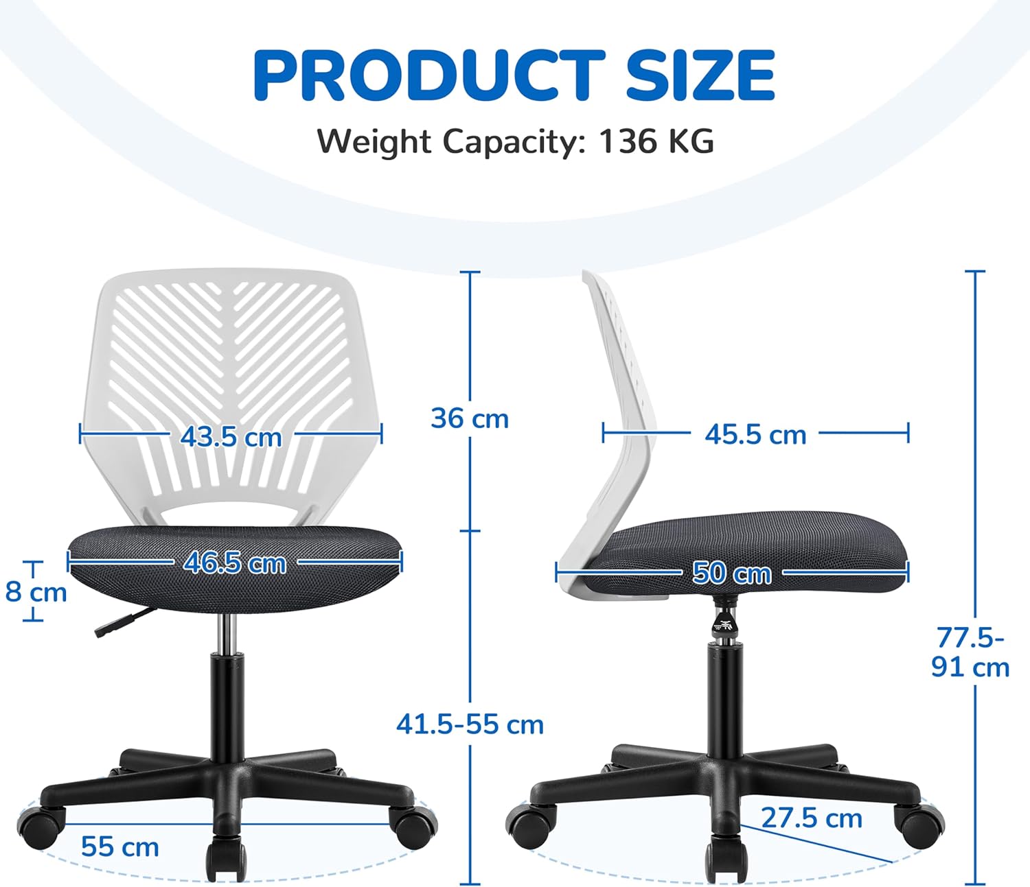 Thumbnail 2 de Yaheetech Sedia Ufficio Ergonomica senza Braccioli – Schienale a S, Altezza Regolabile e Portata 136 kg, Grigio Scuro