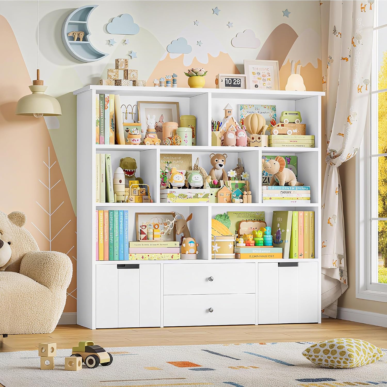 Detalle de FOREHILL M206 Kids’ Storage Unit, 7 Compartments and 4 Drawers, White
