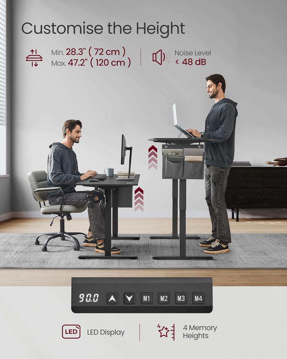 Detalle de VASAGLE Electric Standing Desk LSD134B02 (140 x 60 cm) – Height Adjustable