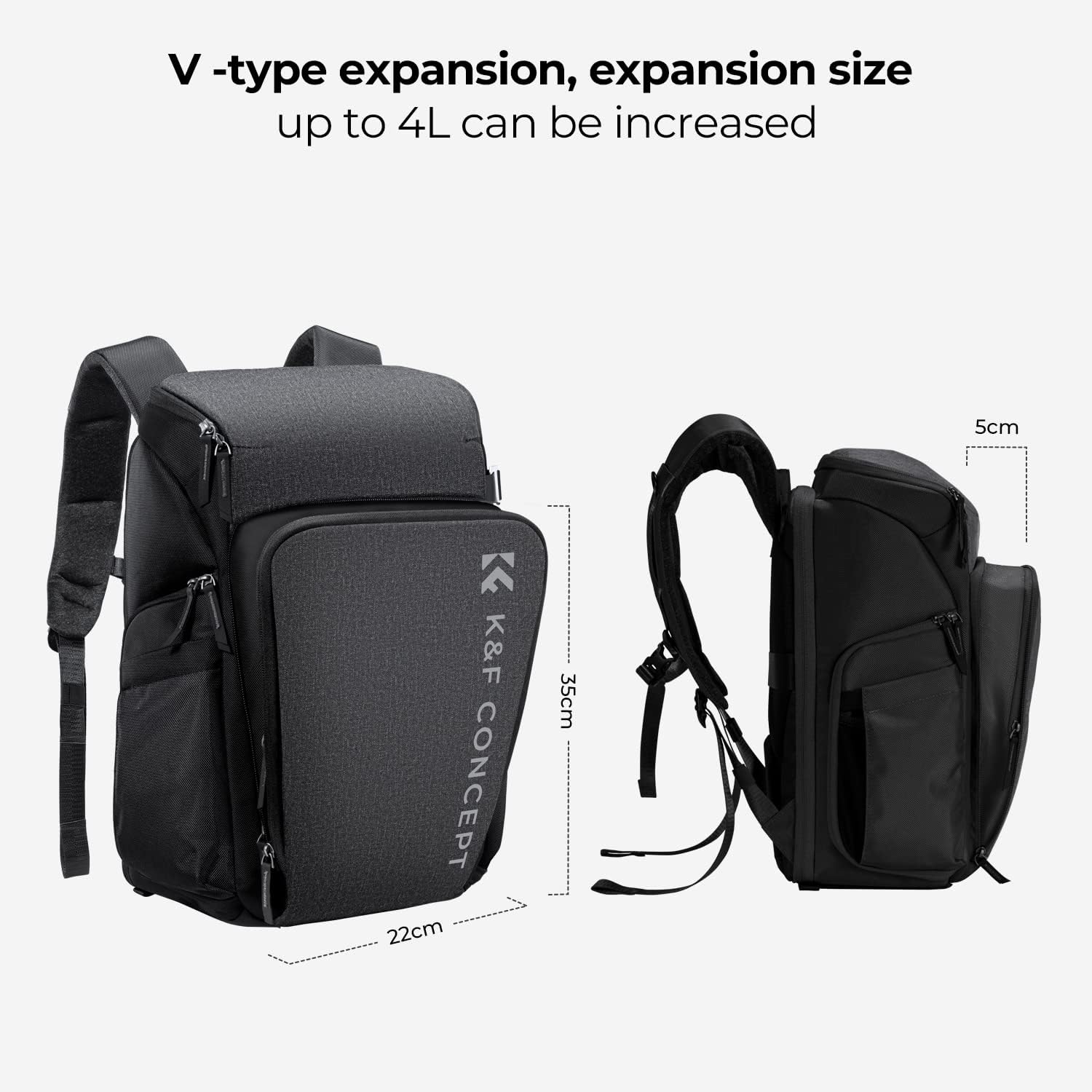 Thumbnail 5 de K&F CONCEPT Kamerarucksack (25 l) mit 15,6-Zoll-Laptopfach – Fotorucksack für Canon/Nikon/Sony & DJI Mavic, Grau