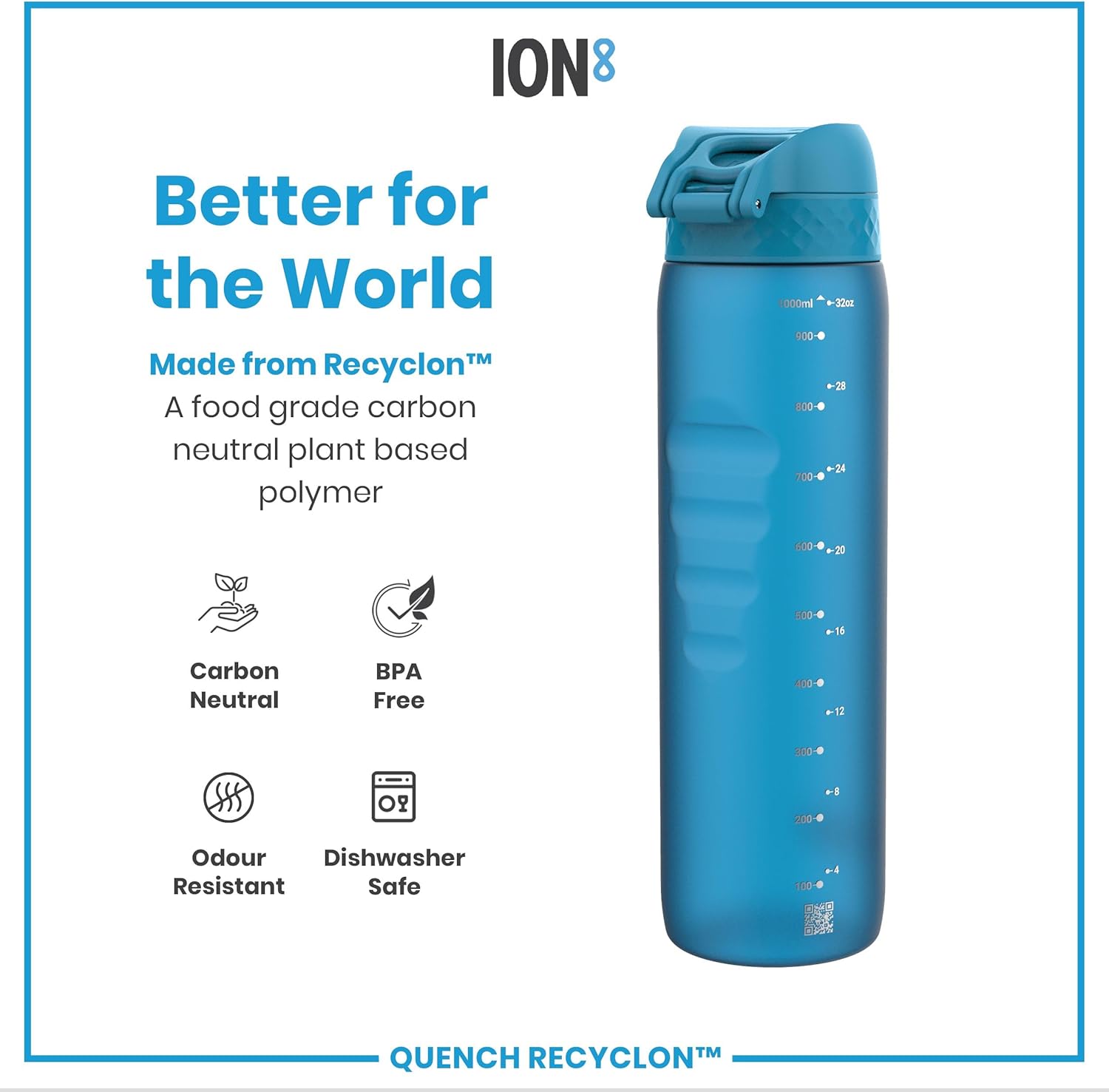 Thumbnail 4 de Ion8 1 Litre Water Bottle with Times to Drink – Leak-Proof, BPA Free, 1 Litre, White