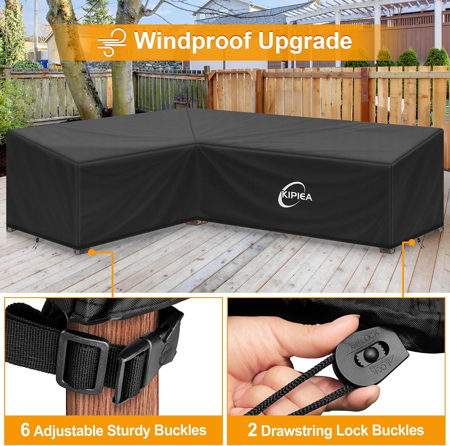 Detalle 1 de Kipiea 58" x 85" L-Shaped Patio Furniture Cover, 600D Waterproof Oxford