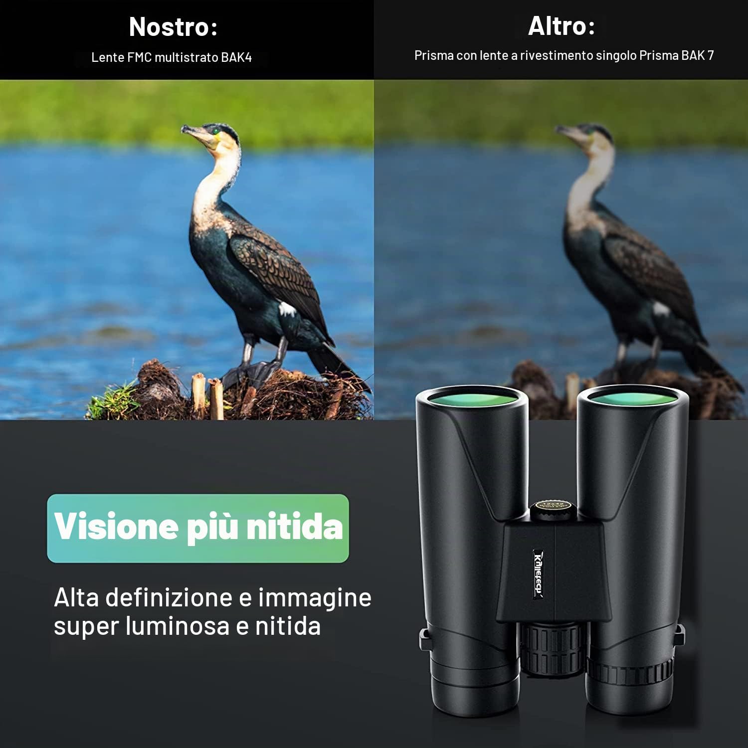 Detalle 2 de Kylietech 12x42 Professionale Binocolo con prisma BaK-4, lenti FMC e adattatore smartphone