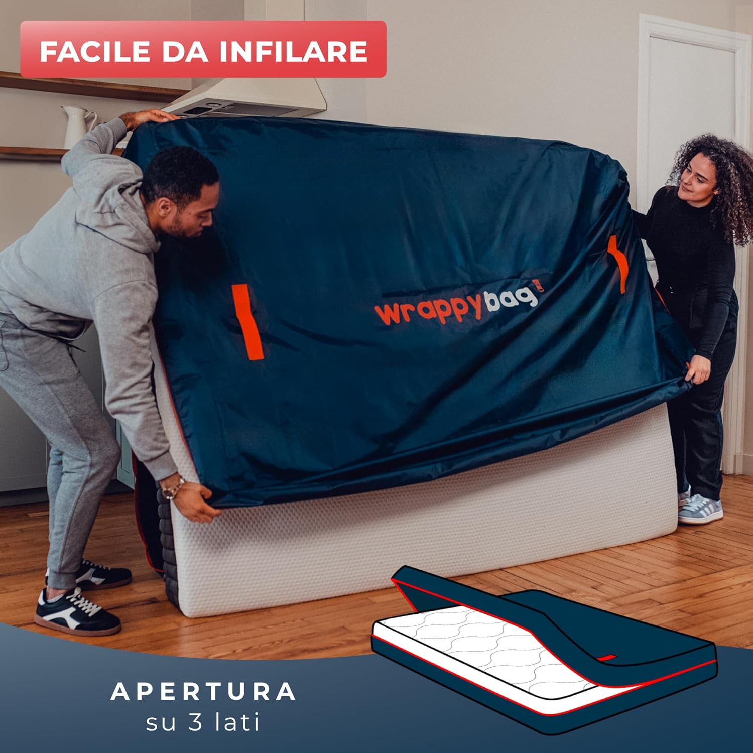 Thumbnail 5 de WRAPPYBAG Copertura Protettiva Impermeabile in Poliestere Oxford per Materasso 160x200 – 4 Maniglie