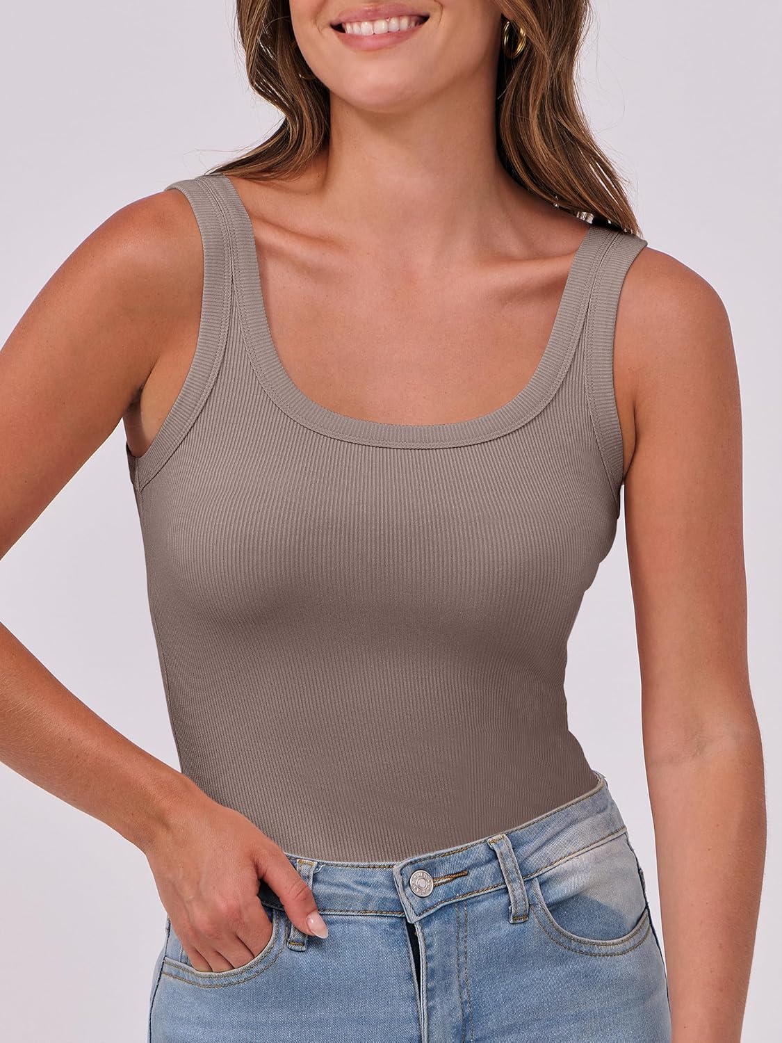 Thumbnail 2 de ANRABESS Women’s Sleeveless Scoop Neck Ribbed Tank Top (Slim Fitted) — Summer Basic