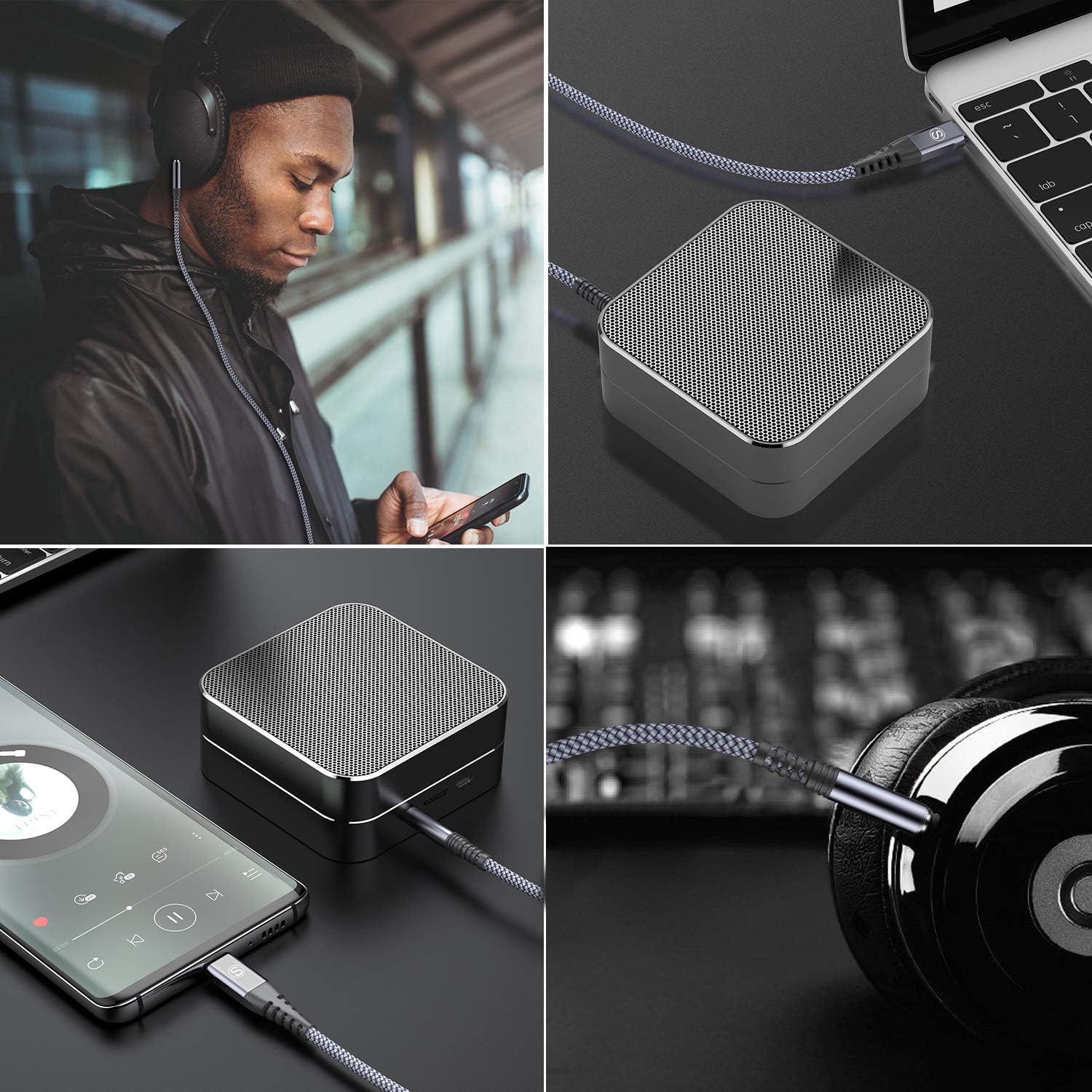 Detalle 2 de Sweguard: Cavo adattatore USB-C a 3,5 mm (1,2 m) per Huawei, Samsung, Xiaomi e altro – audio ad alta fedeltà