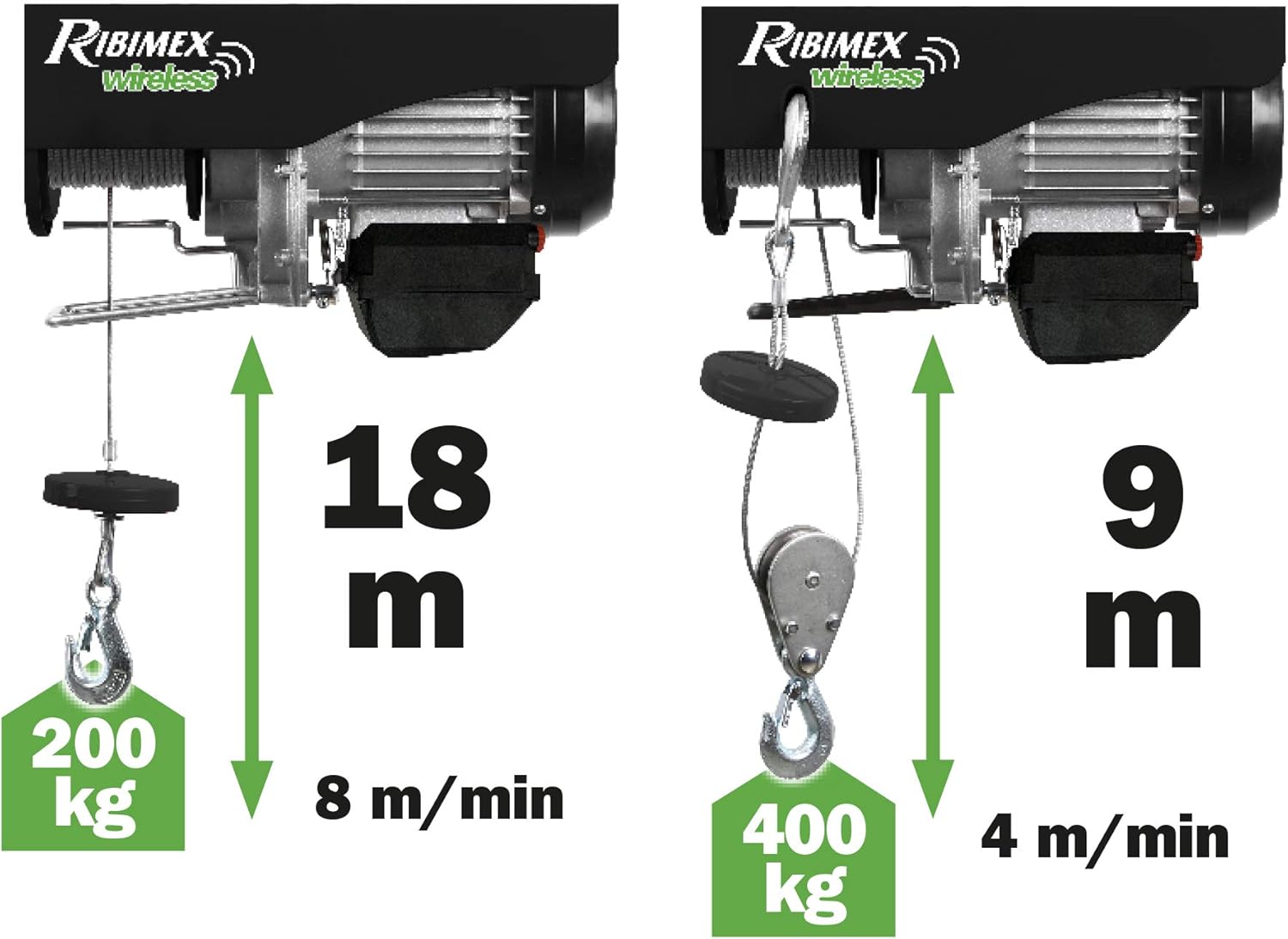 Thumbnail 2 de Ribimex Elektrischer Seilzug PE200/400T mit Funksteuerung – 200/400 kg, 18 m Stahlseil, Umlenkrolle