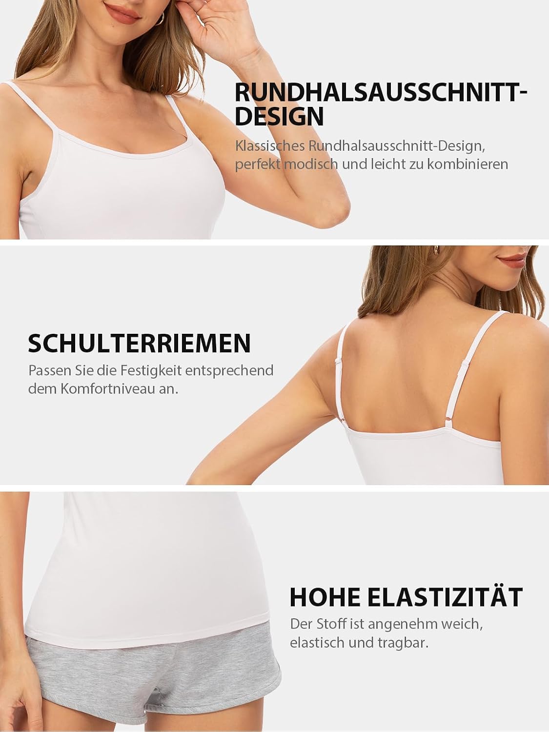 Detalle de Komfokore Damen Unterhemden mit verstellbaren Spaghettiträgern – Basic Tank Top im 4er Pack, modal-elastan
