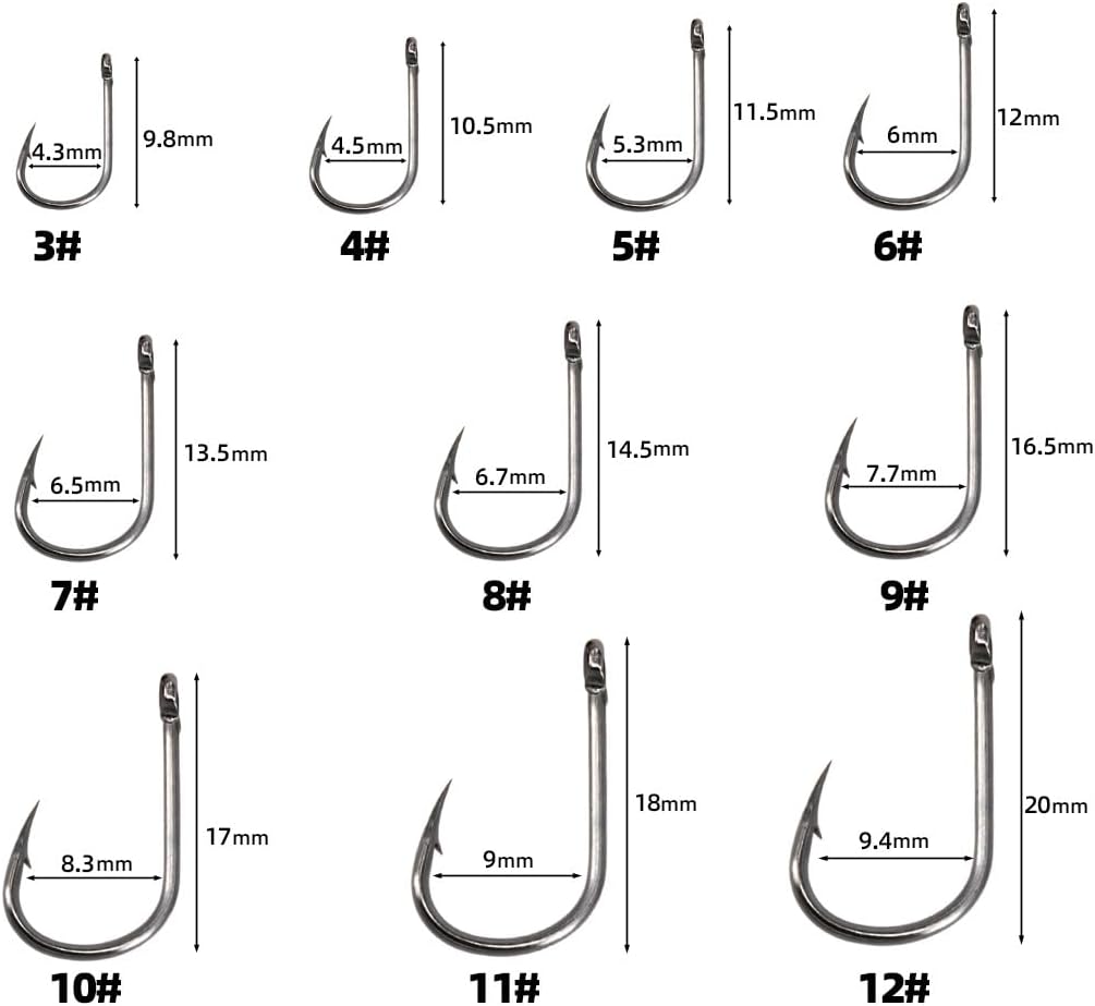Thumbnail 1 de zfyanssee 500PCS Fishing Hooks (#3–#12) Carbon Steel Barbed Circle Hooks in Plastic Box