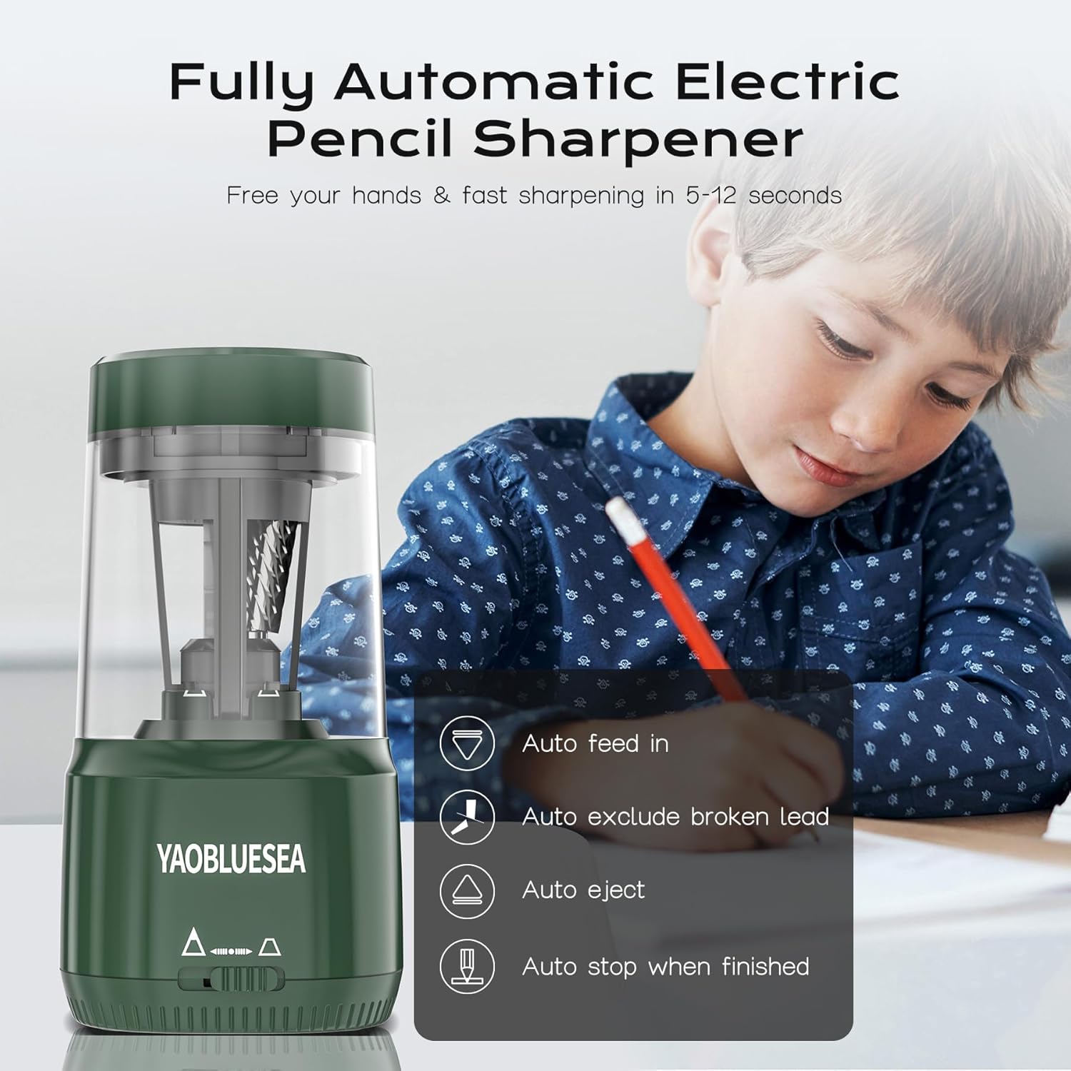 Detalle de Elektrischer Spitzer, aufladbarer USB-Spitzer mit Behälter und Auto-Stop für 6–8-mm-Bleistifte