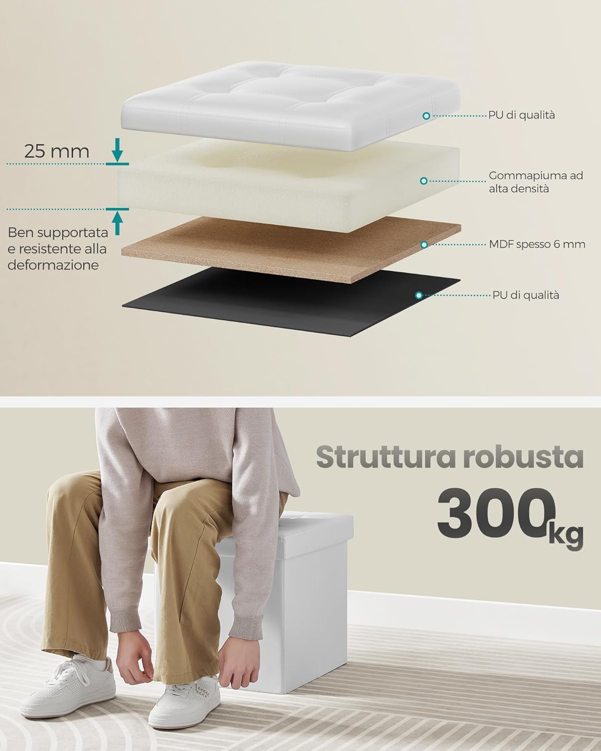Thumbnail 3 de SONGMICS Pouf contenitore pieghevole LSF030K11 da 38 cm con portata fino a 300 kg