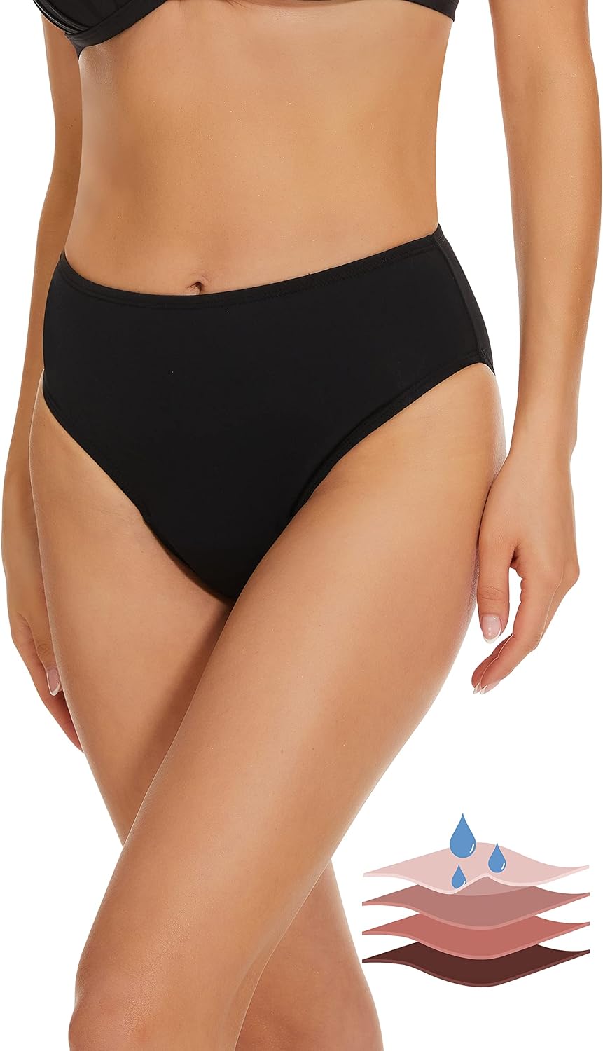 Detalle de Leovqn Period Swimwear Leakproof Bikini Bottoms – Multi- Rise, Built-In Protection for Varsity to Everyday Swim