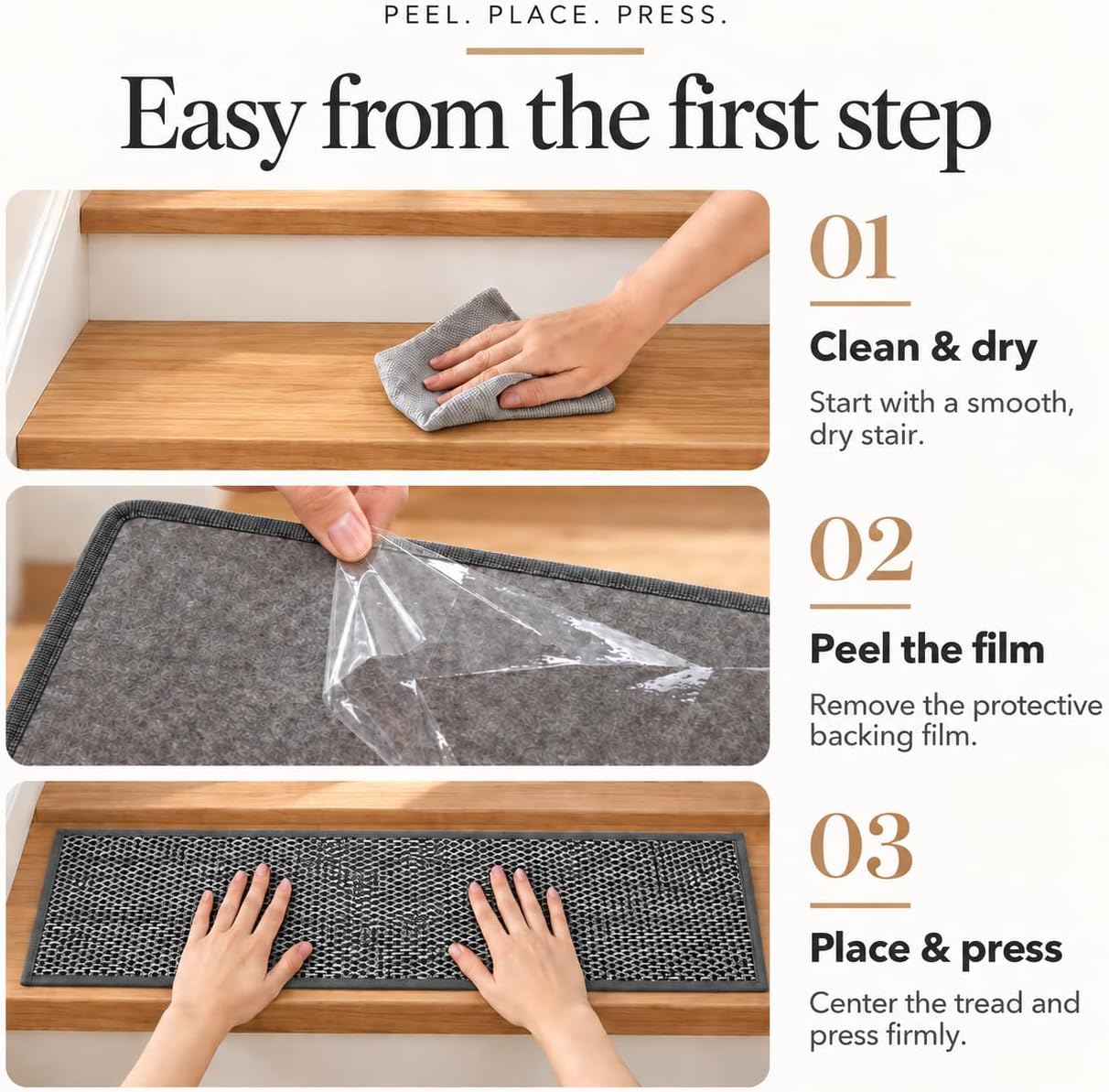 Thumbnail 6 de ZOINLIY Non-Slip Stair Treads, 15-Pack, 30 x 8-Inch, Dark Grey
