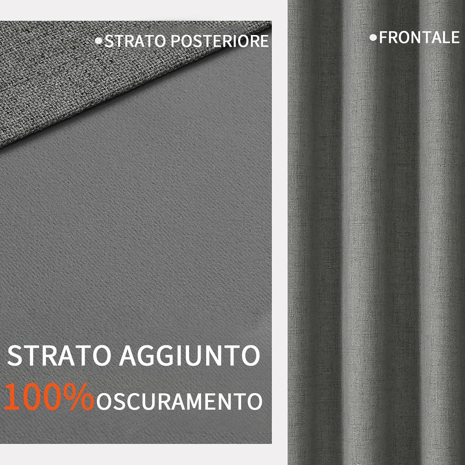 Thumbnail 2 de Joydeco tende oscuranti 100% con occhielli in lino sintetico, 2 pannelli grigio (2xL140xA245)