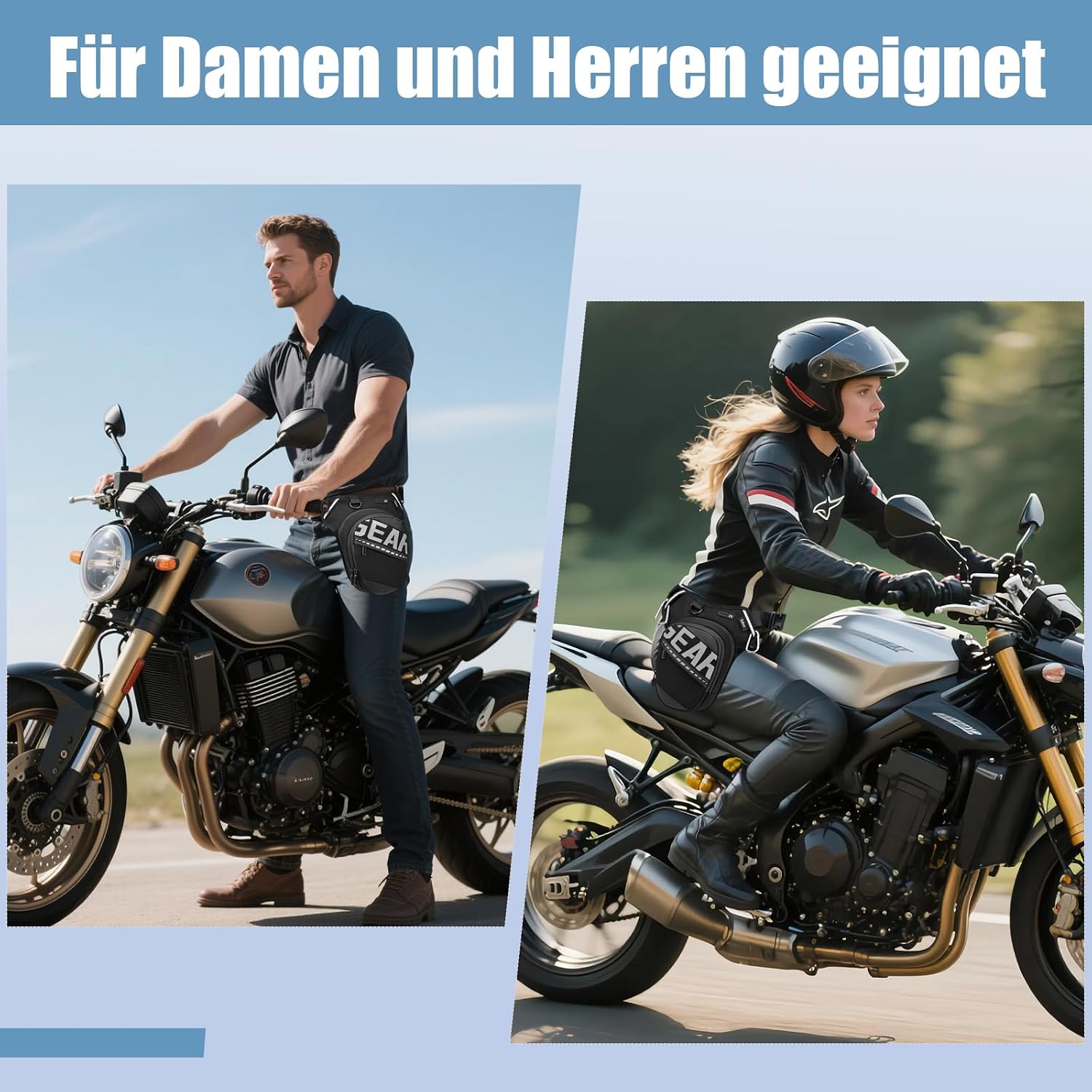 Thumbnail 1 de Eshow Beintasche Motorrad – Erweiterbare Oberschenkeltasche, verstellbarer Beinriemen, Reflexstreifen, 3 Taschen, Schwarz