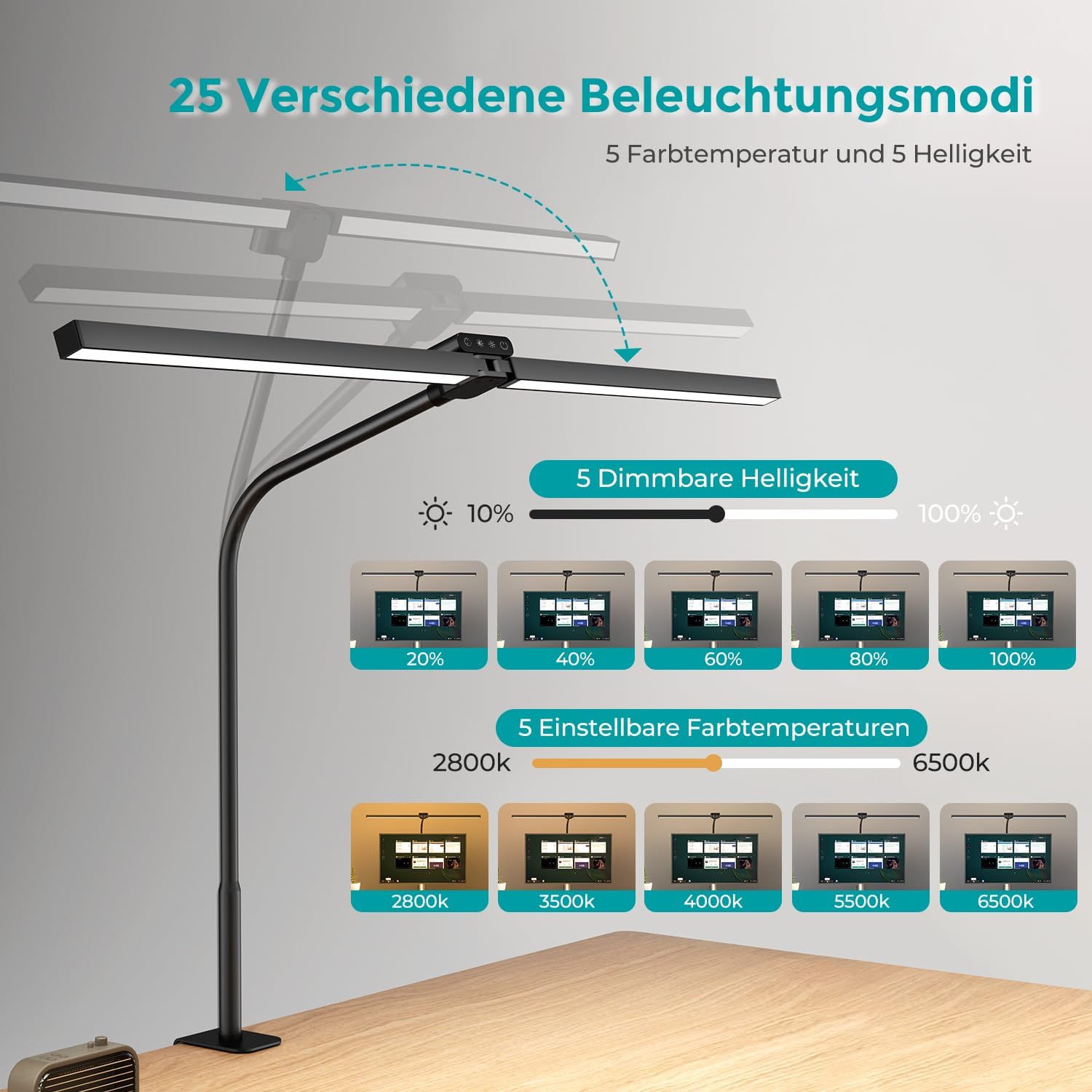 Thumbnail 1 de vatato Doppelkopf Schreibtischlampe LED 80 cm
