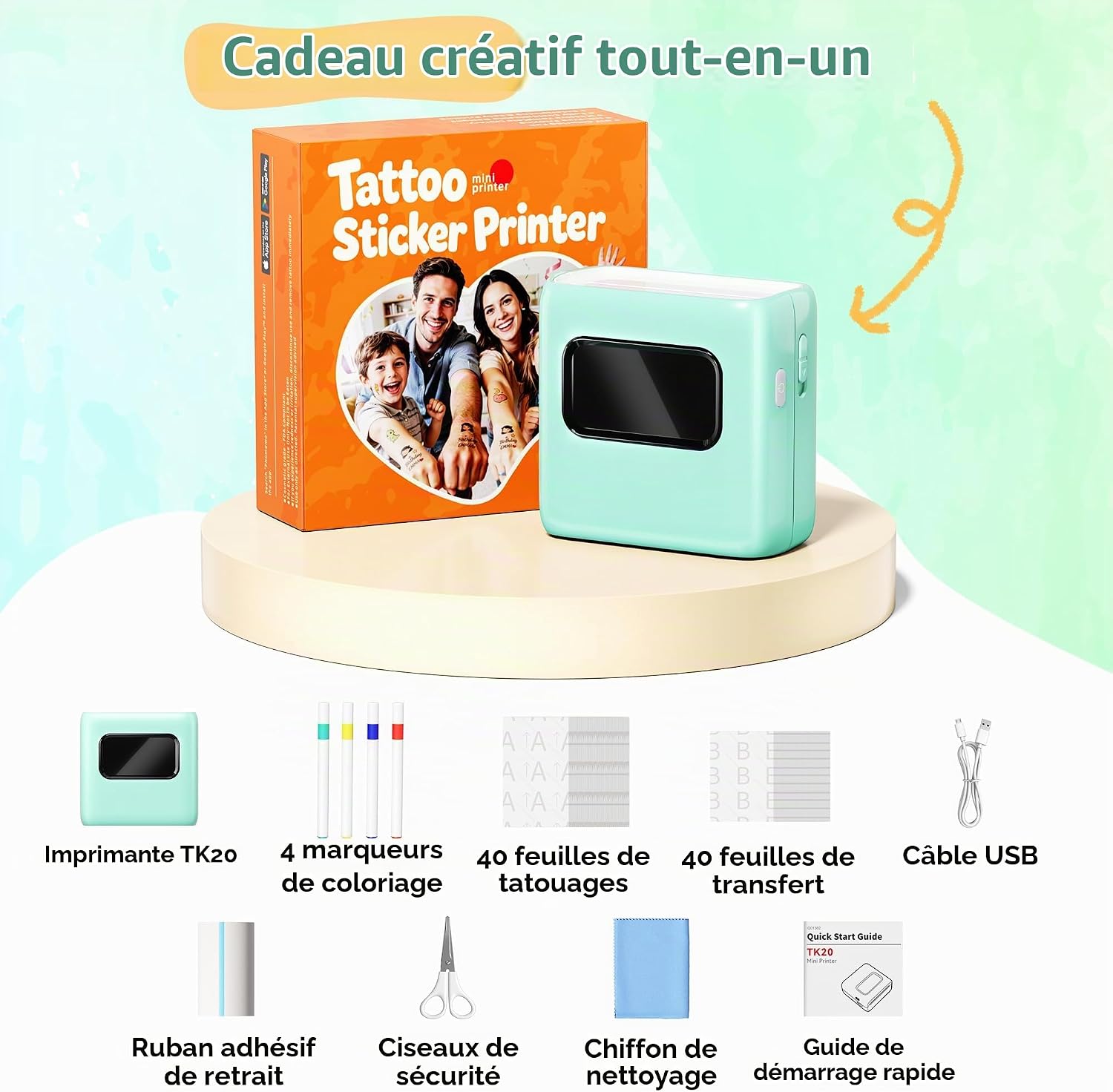 Thumbnail 6 de TATTMUSE TK20 tattooprinter voor kinderen met 40 tattoovellen en 4 stiften