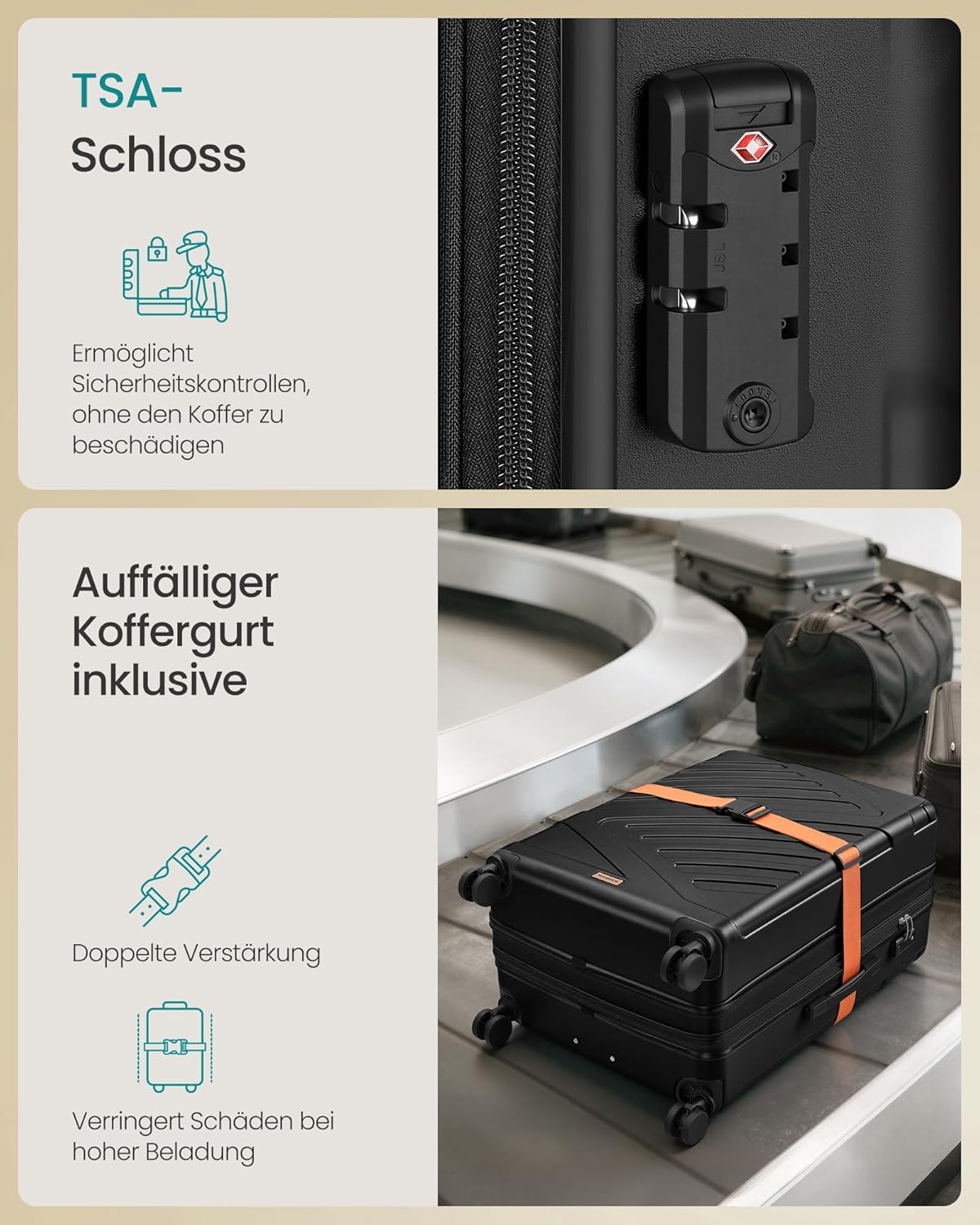 Detalle de SONGMICS Koffer XL 75 cm – Hartschalenkoffer ABS mit TSA-Schloss, erweiterbar, 120 L