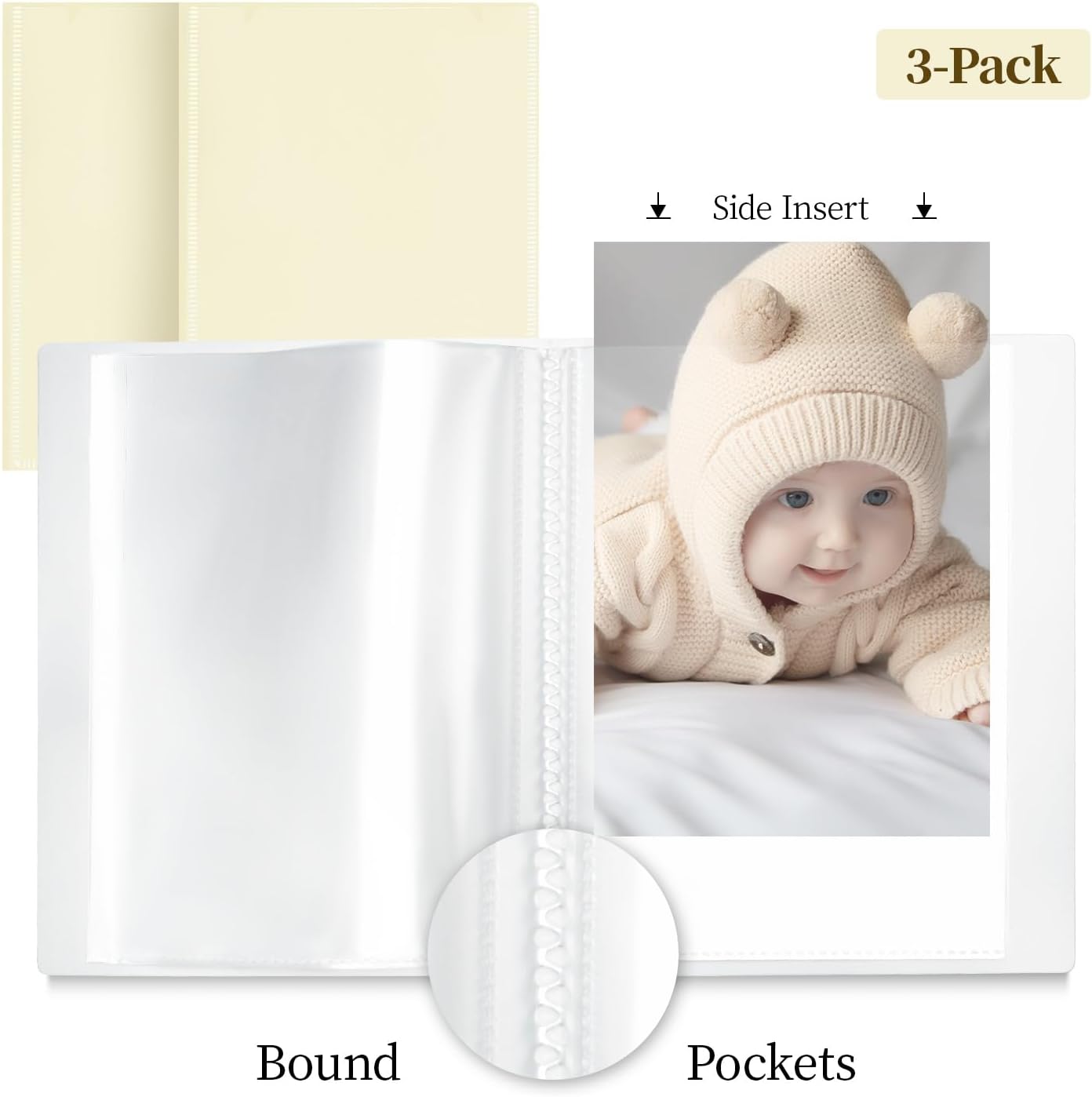 Detalle 2 de Vienrose Baby Fotoalbum 10x15 – 3er Set, beige, 52 Fotos, personalisierbare Coverfront