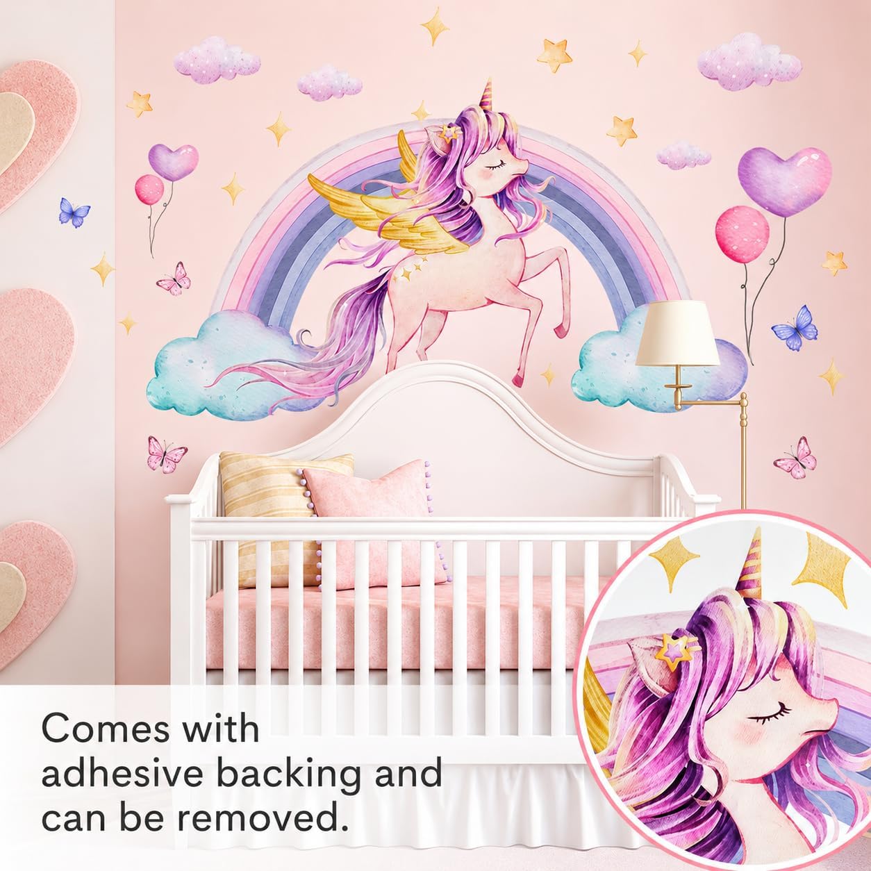 Detalle de Rainbow Heart Unicorn Wall Stickers for Girls' Bedroom