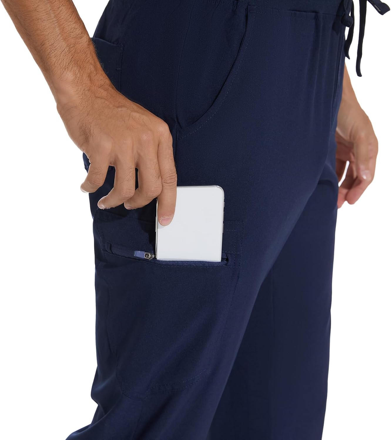 Detalle 2 de COZYFIT Men Scrubs Set: Stretch V-Neck Top & Yoga Waistband Jogger Pants with 8 Pockets