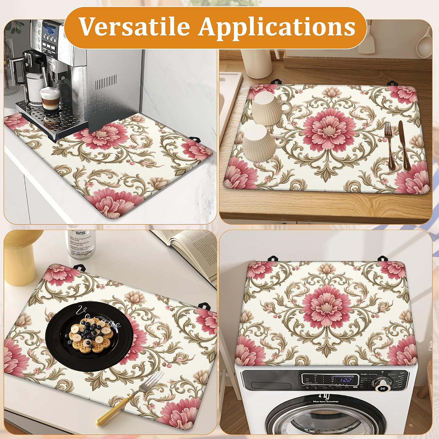 Thumbnail 6 de YIKTI Vintage Floral Stove Top Cover, 28 x 20-Inch Washable Mat