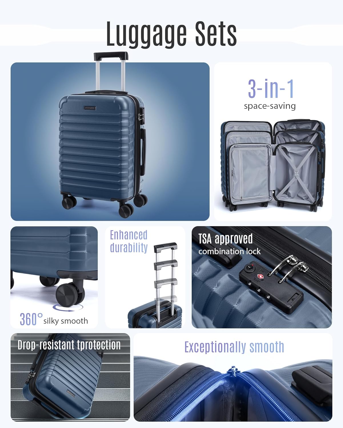Detalle de LIGHT FLIGHT 3-Piece Expandable Luggage Set, Royal Blue