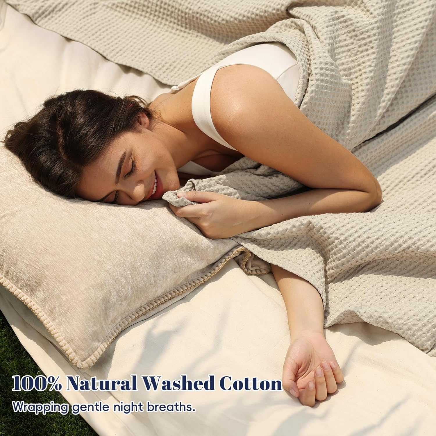Thumbnail 3 de PHF 100% Cotton Waffle Weave Blanket King Size (220 x 240 cm)
