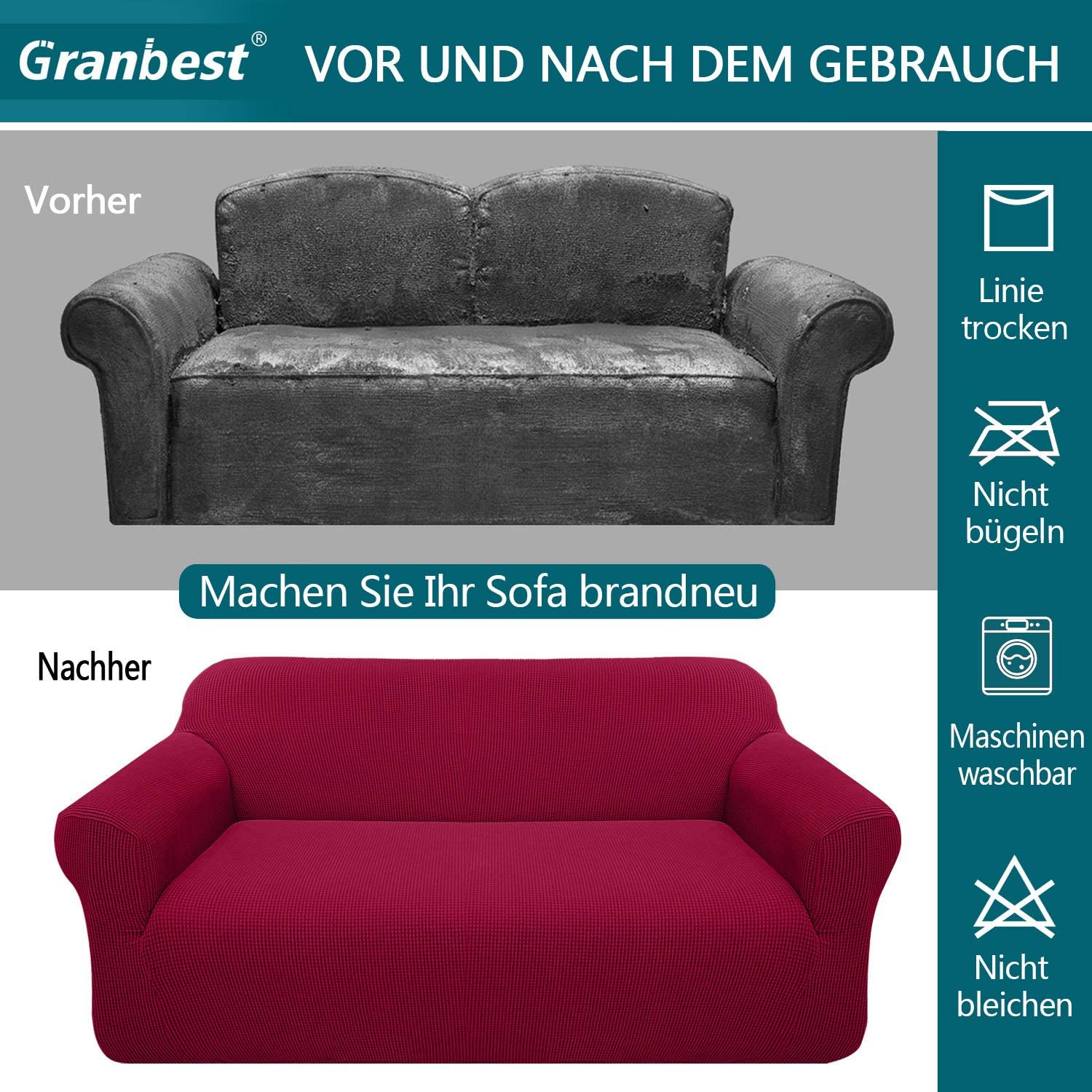 Detalle de Granbest copridivano elasticizzato ad alta elasticità in jacquard (3 posti) rosso vino