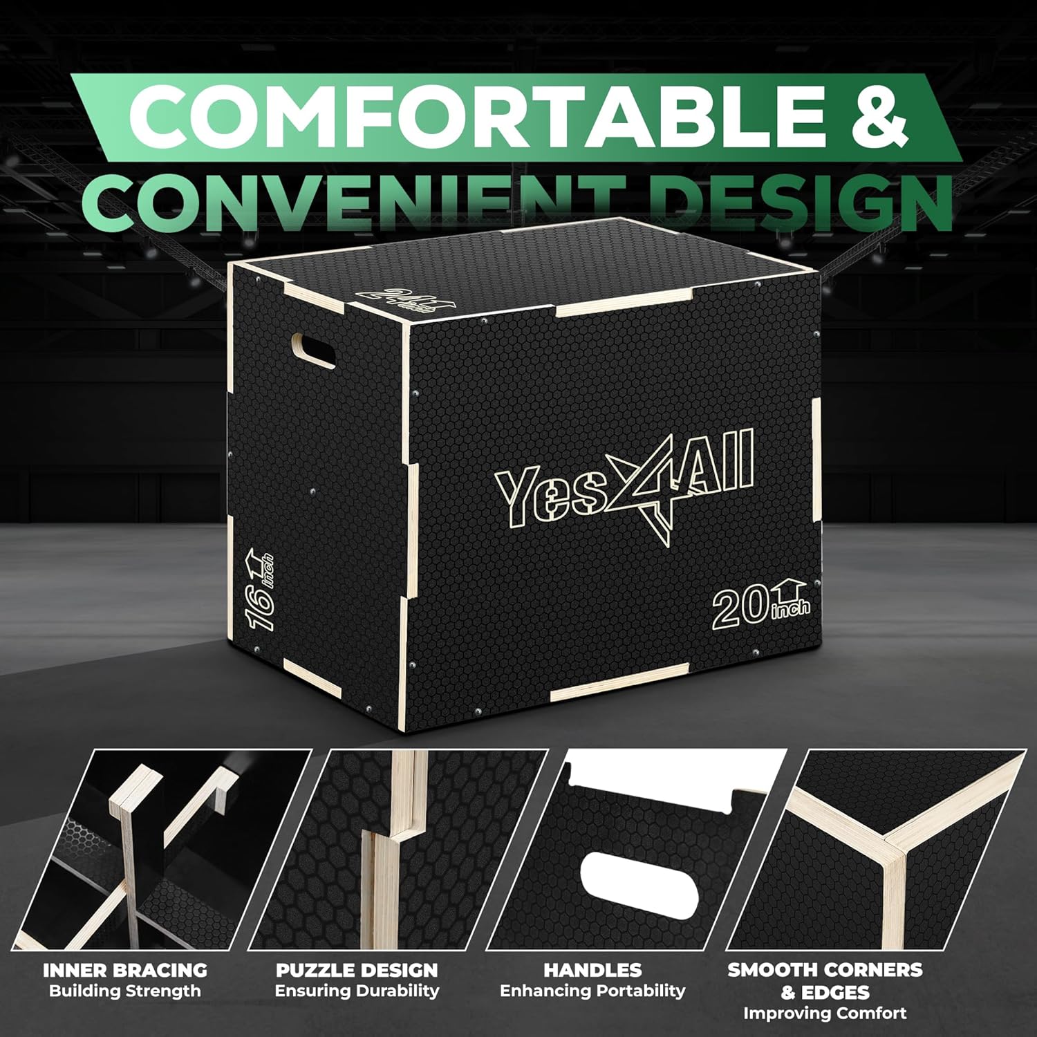 Detalle de Yes4All Scatola Plyo 3 in 1 in legno antiscivolo: robusta, regolabile e perfetta per casa e outdoor